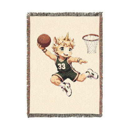 Basketball Player Unicorn Woven Blanket, Personalized Basketball Blanket, Basketball Senior Night Gift, Sports Throw Blanket