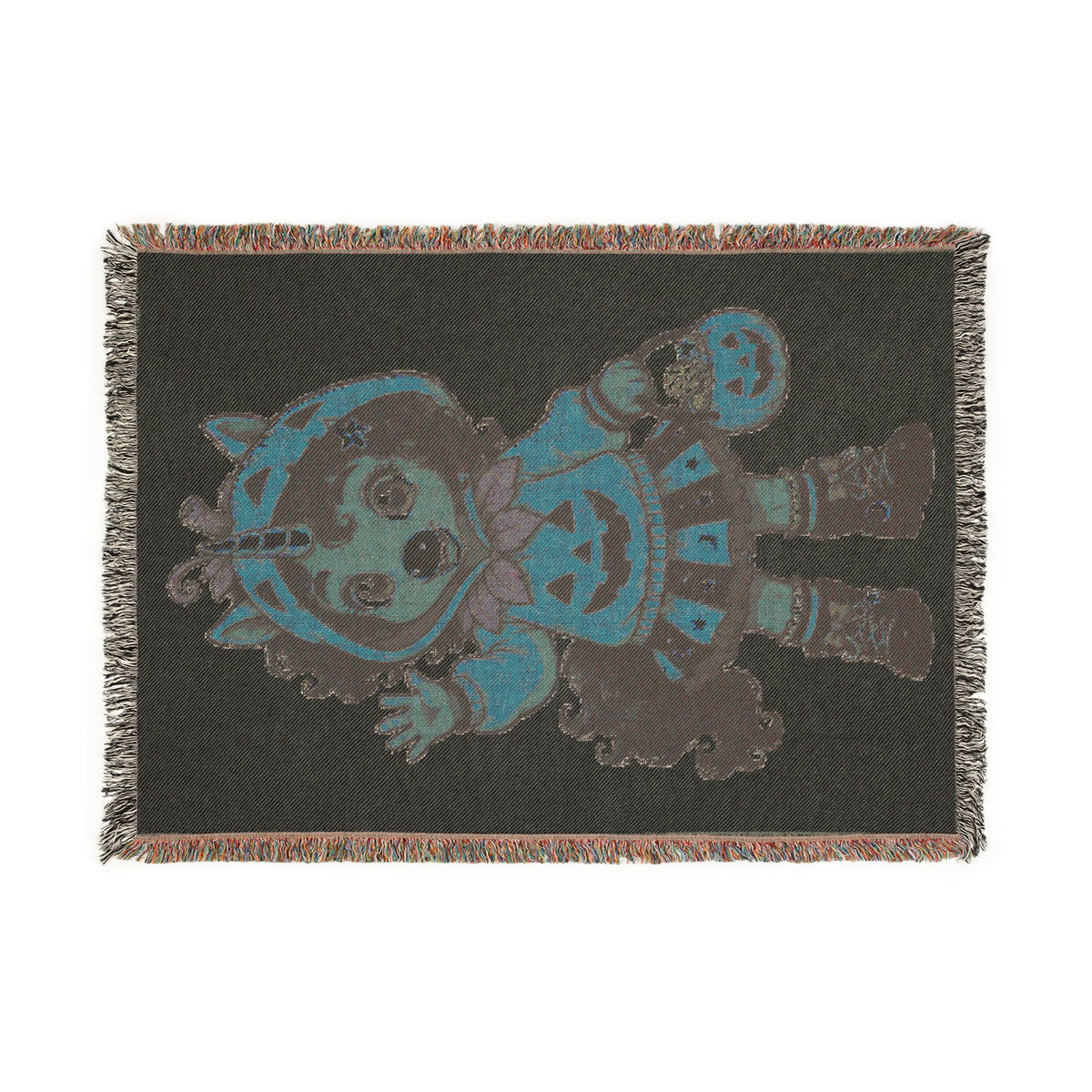 Pumpkin Unicorn Girl Woven Blanket, Halloween Trick or Treat Throw, Spooky Cute Fall Décor, Halloween Gift for Girls