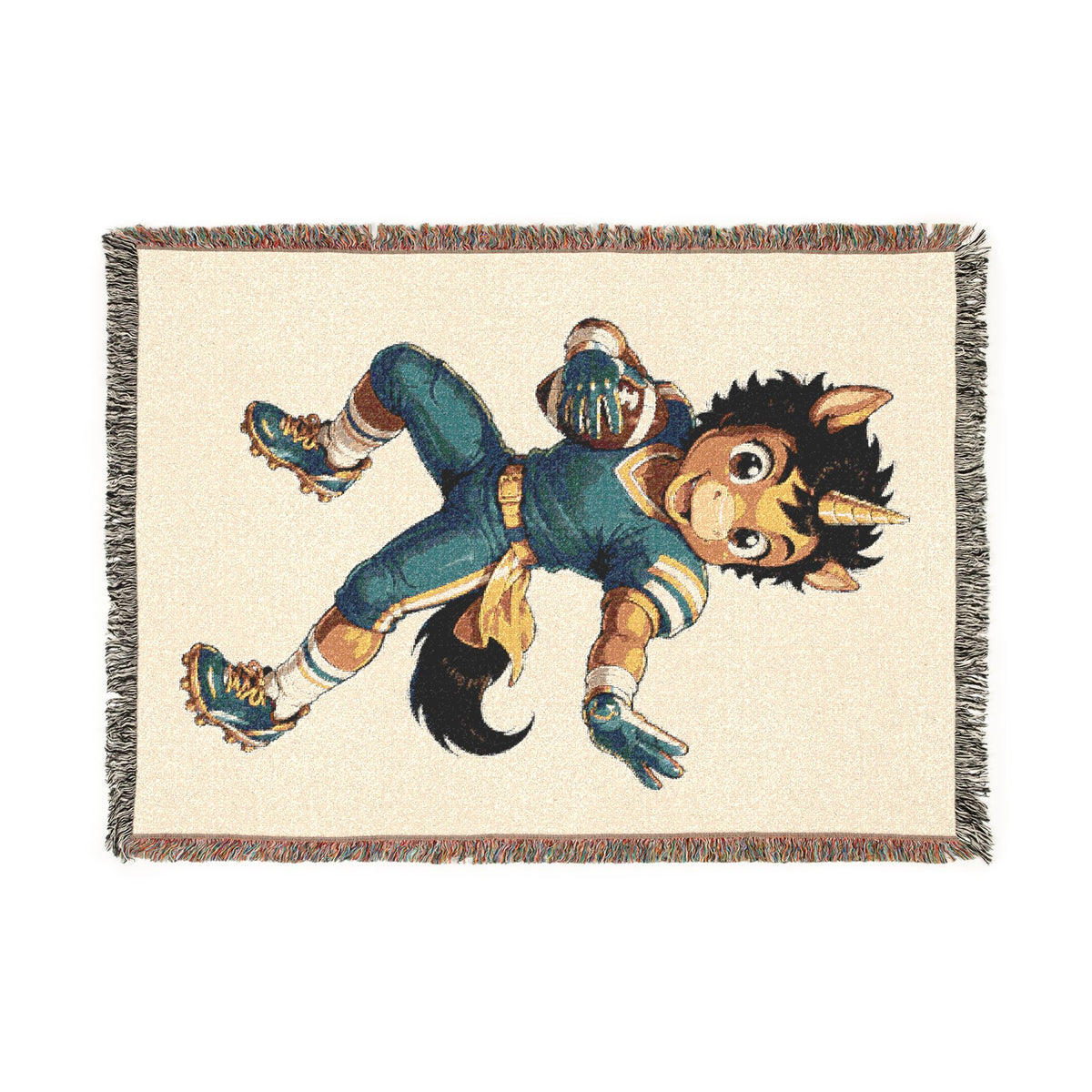 Football Player Unicorn Woven Blanket, Teal Gold Football, Personalized Football Blanket, Game Day Sports Throw, Football Senior Gift