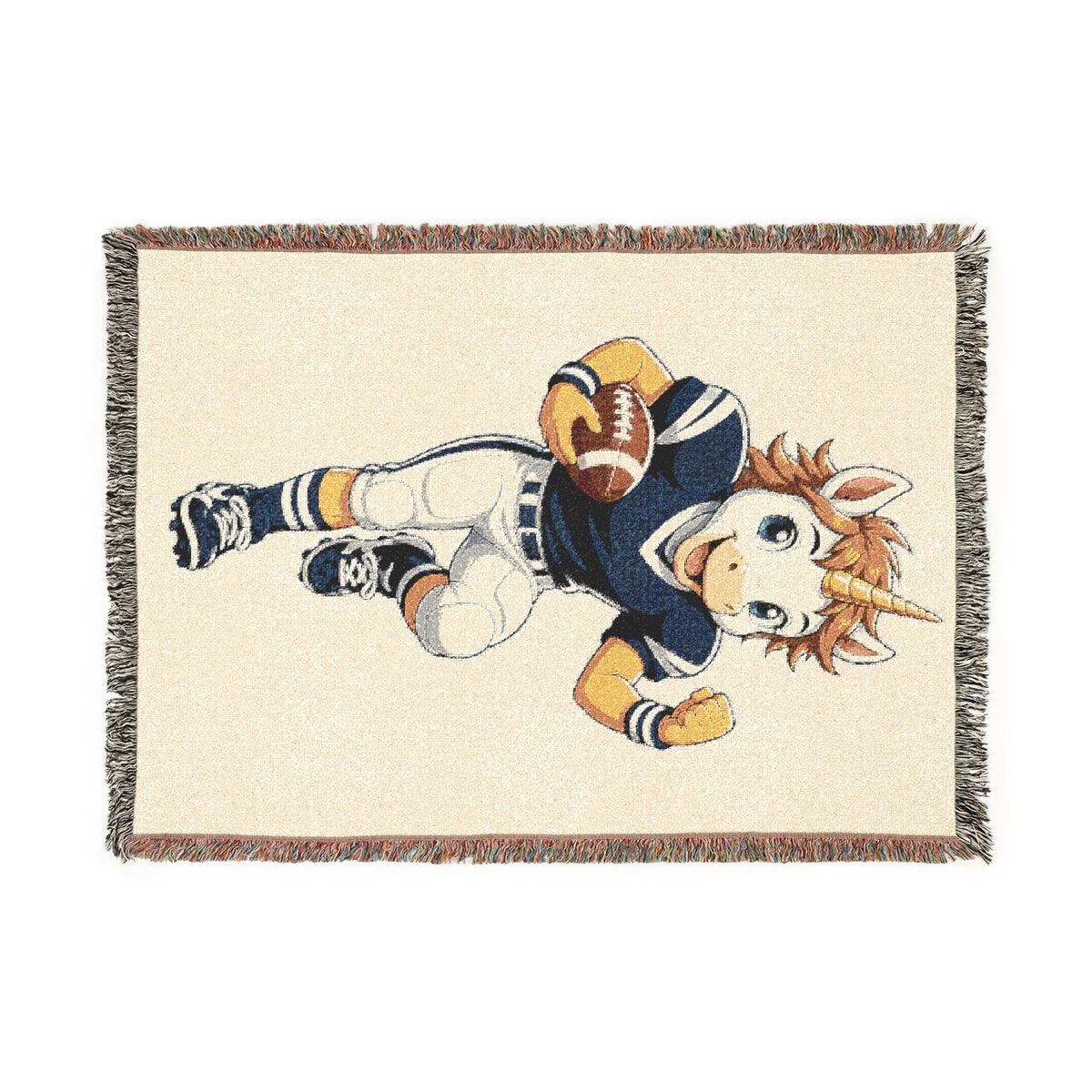 Football Player Unicorn Woven Blanket, Navy Blue Football Personalized Football Blanket, Game Day Sports Throw Senior Football Gift