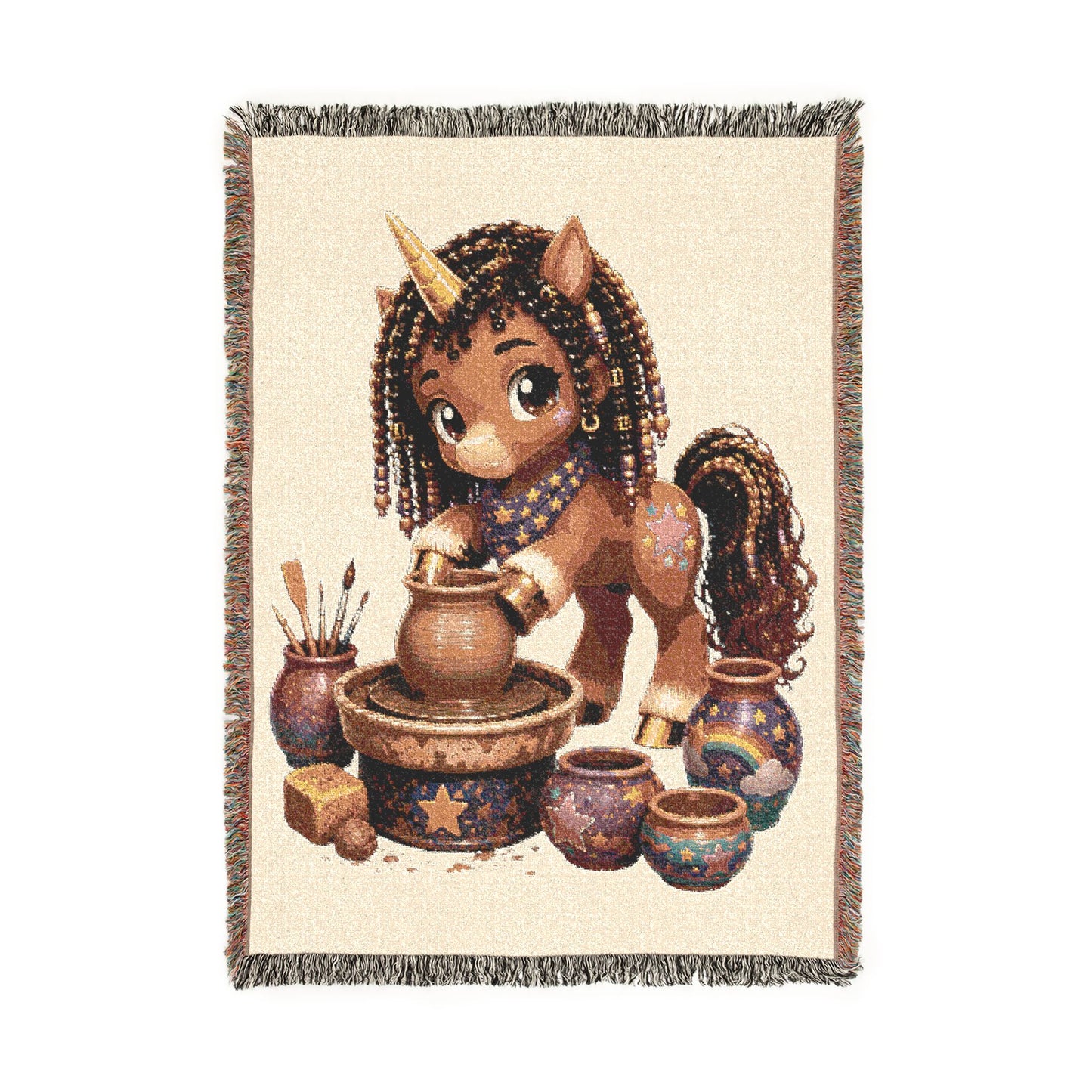 Crafting Chloe The Unicorn Potter 100% Cotton Woven Throw Blanket Original Artwork Heirloom Keepsake Unicorns4everyone