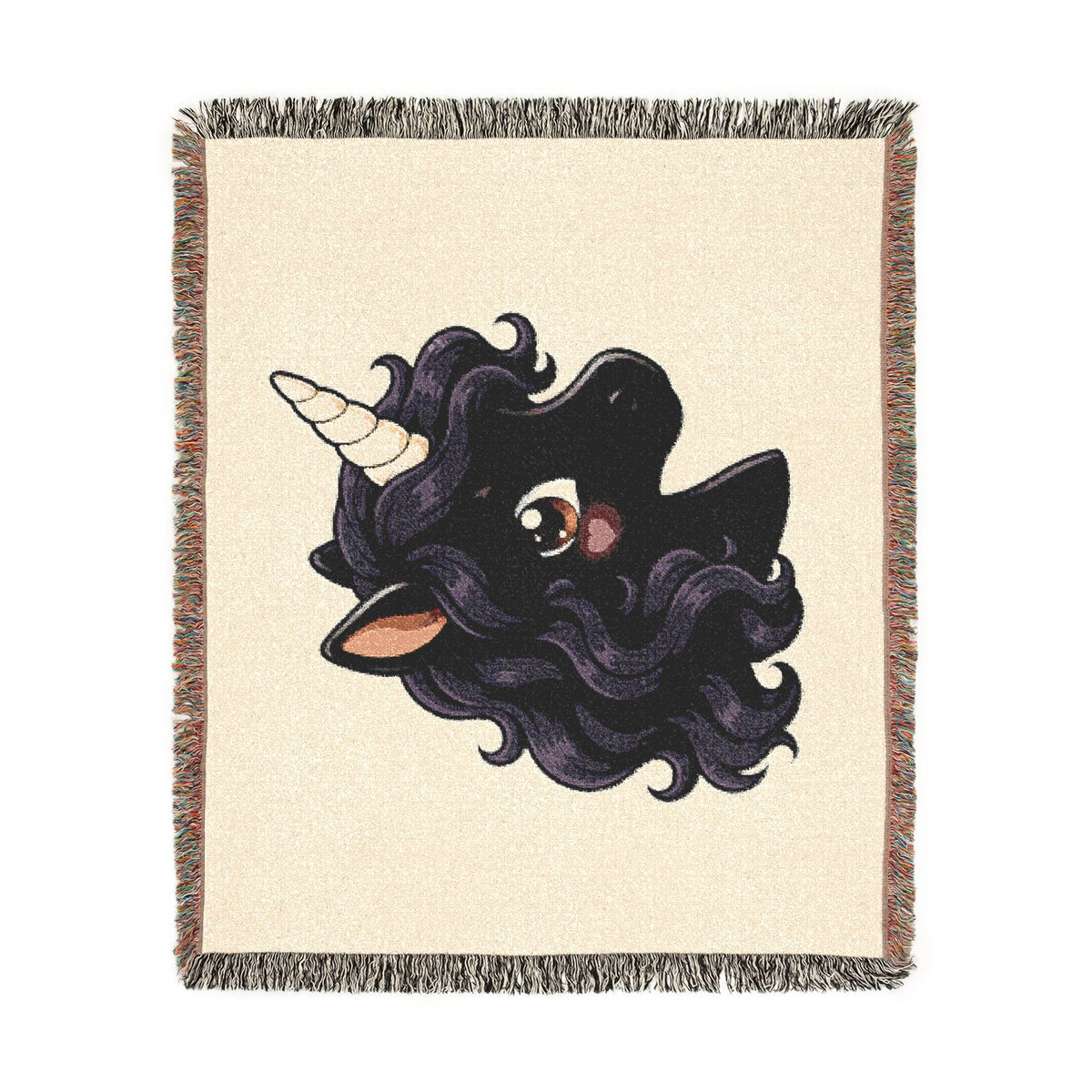 Luna Noir Unicorn Jacquard Woven Cotton Throw Blanket USA Made Tapestry Keepsake
