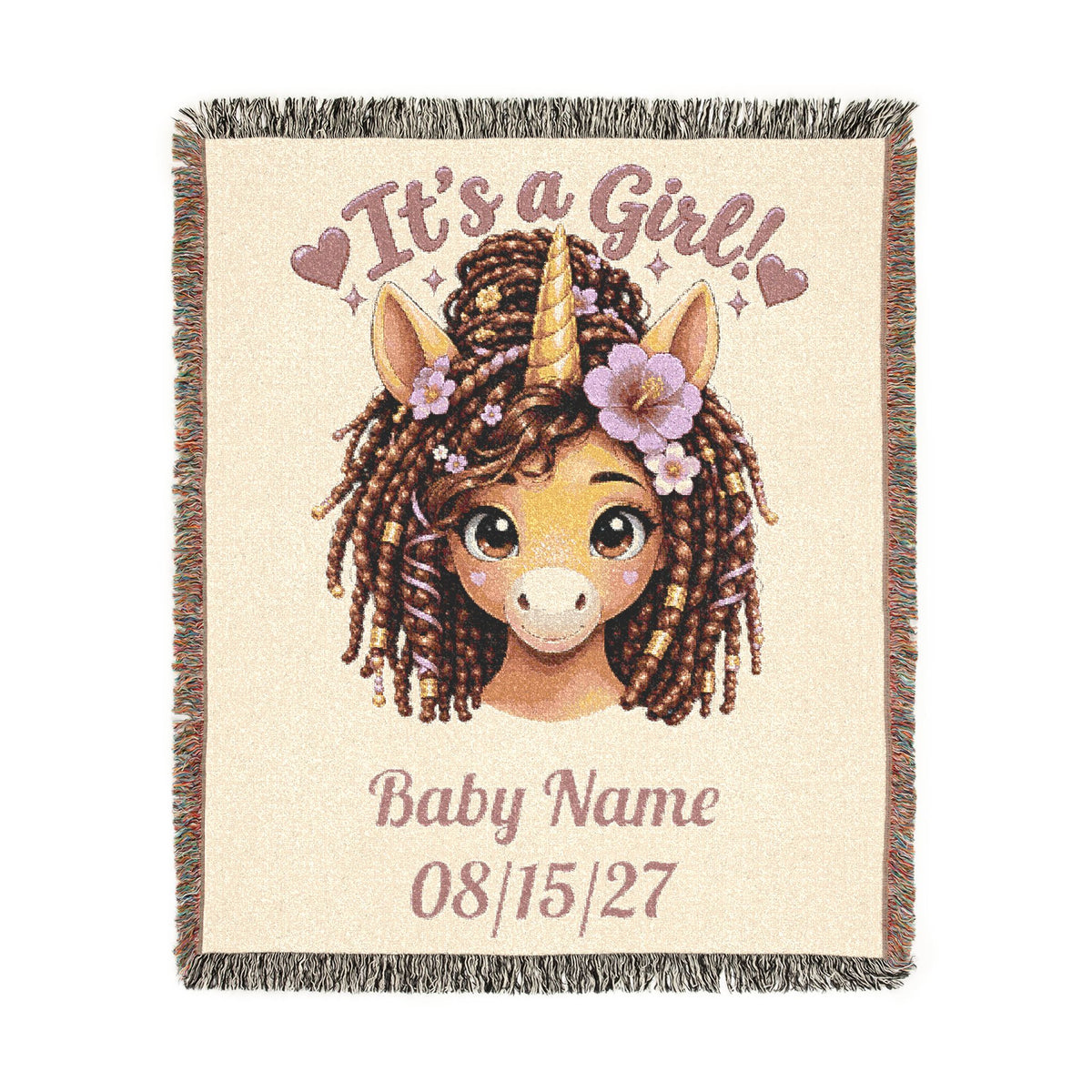 Baby Girl Unicorn Blanket, Personalized Woven Throw, Baby Shower Gift, Newborn Girl Gift, Nursery Keepsake