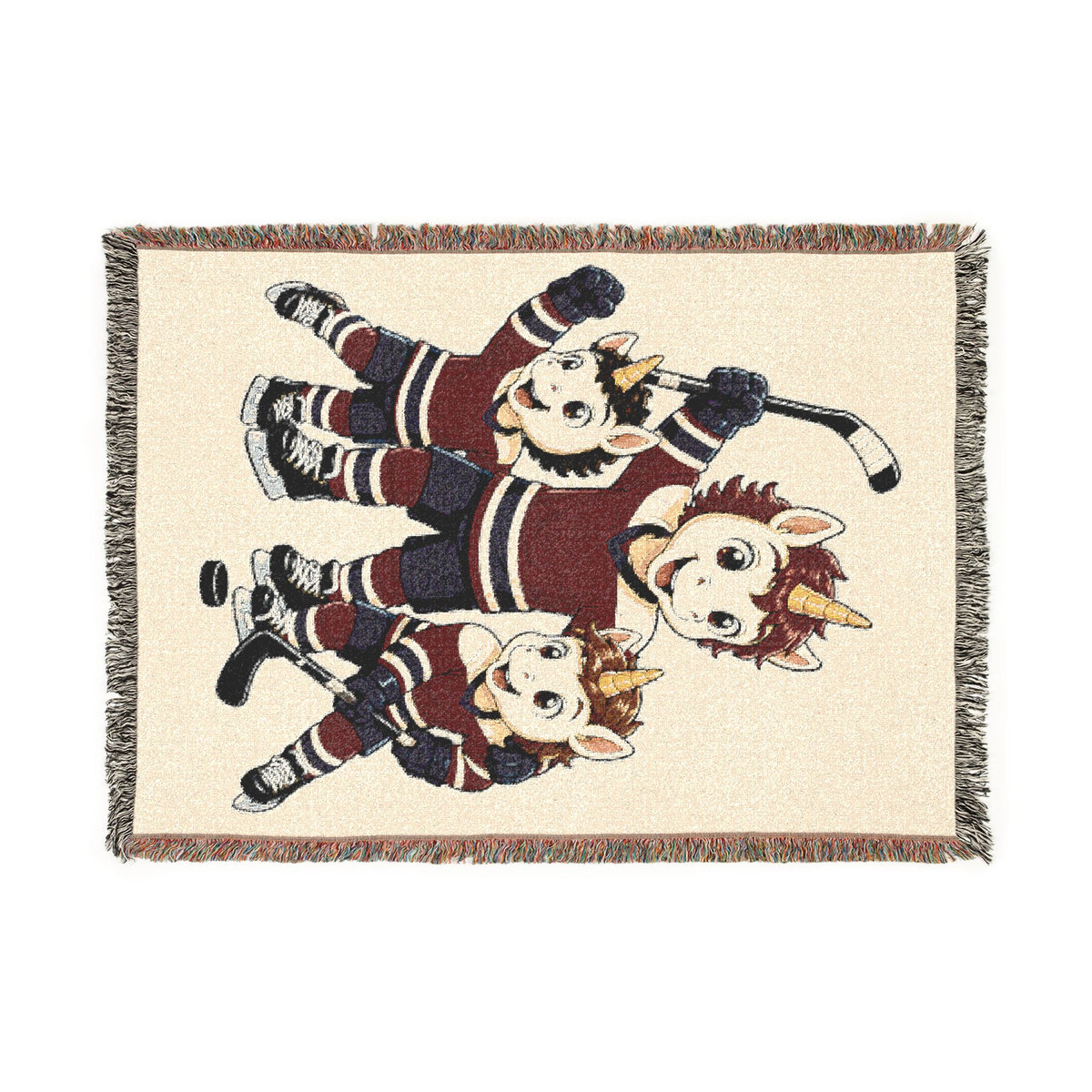 Father and Sons Unicorn Hockey Woven Blanket, Hockey Family Gift, Dad and Boys Sports Throw, Red Navy Team Keepsake