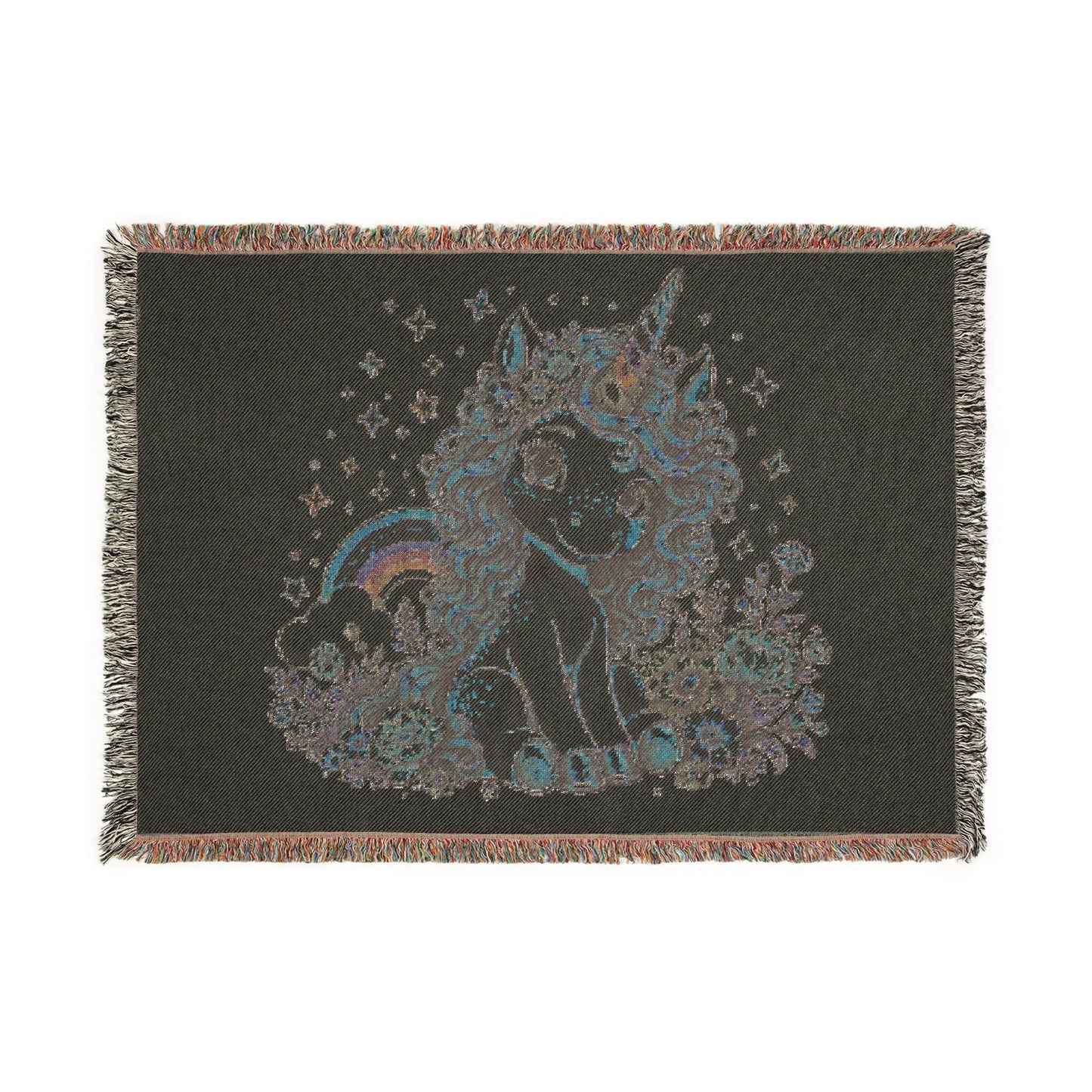 Sandy Skye Magical Unicorn 100% Cotton Woven Throw Blanket Original Artwork Heirloom Keepsake Fringe unicorns4everyone