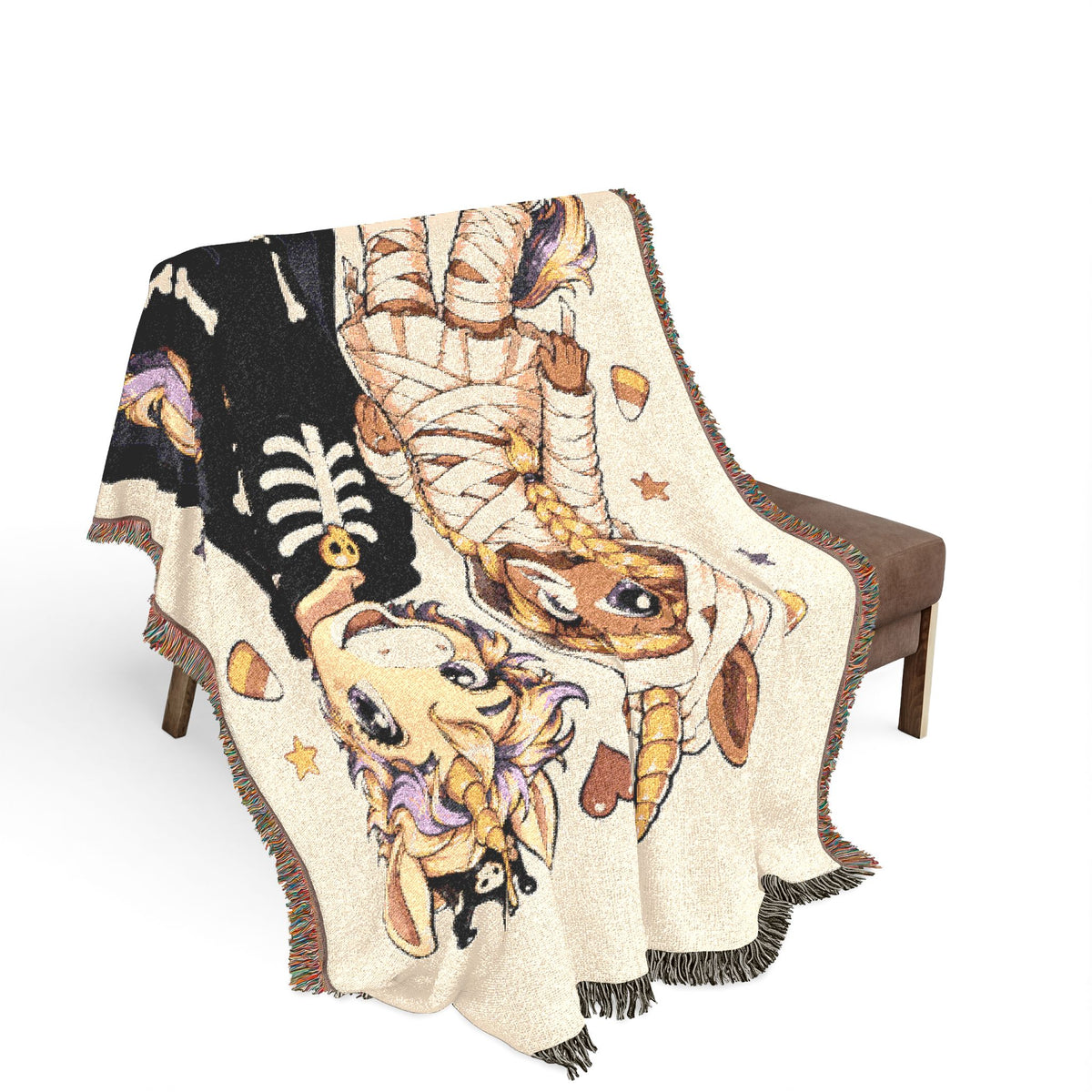 Halloween Unicorn Couple Woven Blanket, Mummy Skeleton Costume Throw, Spooky Autumn Décor