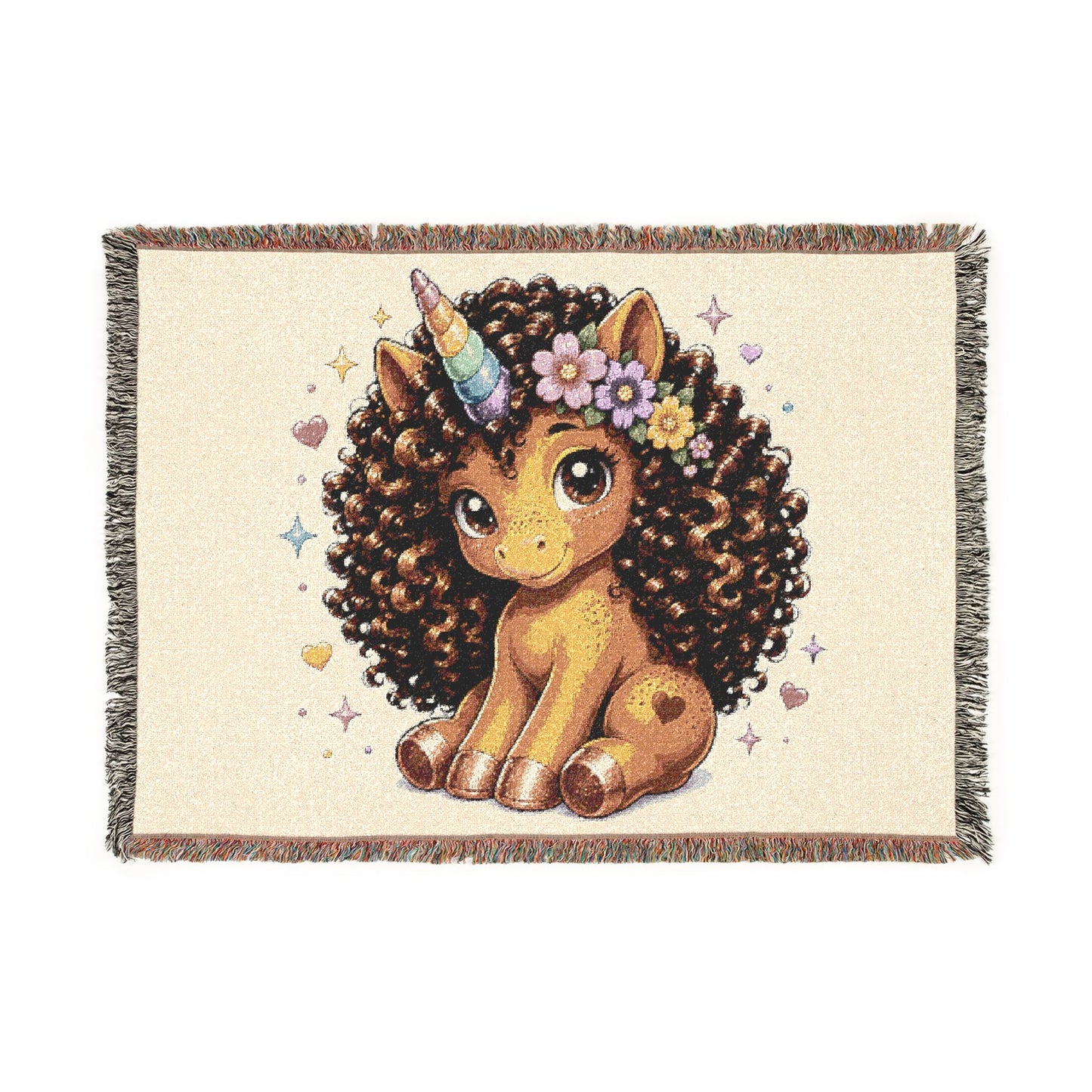 Dahlia Dream Magical Unicorn 100% Cotton Woven Throw Blanket Original Artwork Heirloom Keepsake 52 × 37 Fringe unicorns4everyone