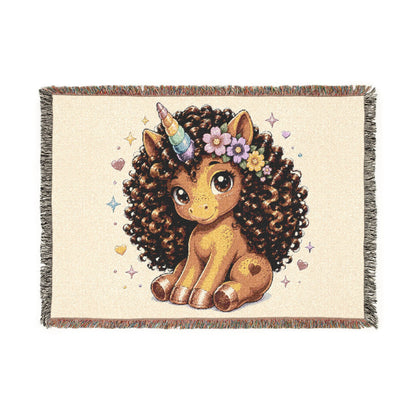 Dahlia Dream Magical Unicorn 100% Cotton Woven Throw Blanket Original Artwork Heirloom Keepsake 52 × 37 Fringe unicorns4everyone