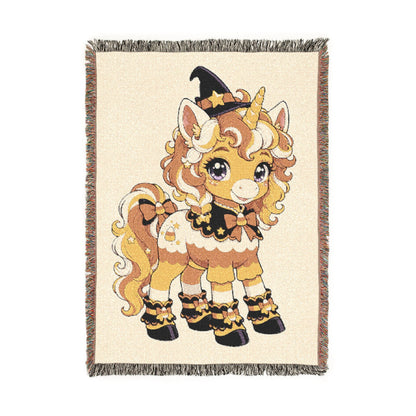 Sweet Halloween Unicorn Blanket, Witch Candy Corn Costume  Woven Throw, Whimsical Halloween Gift