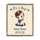 It's a Boy Personalize Name Date Unicorn Cotton Throw Blanket, Jacquard Tapestry Keepsake
