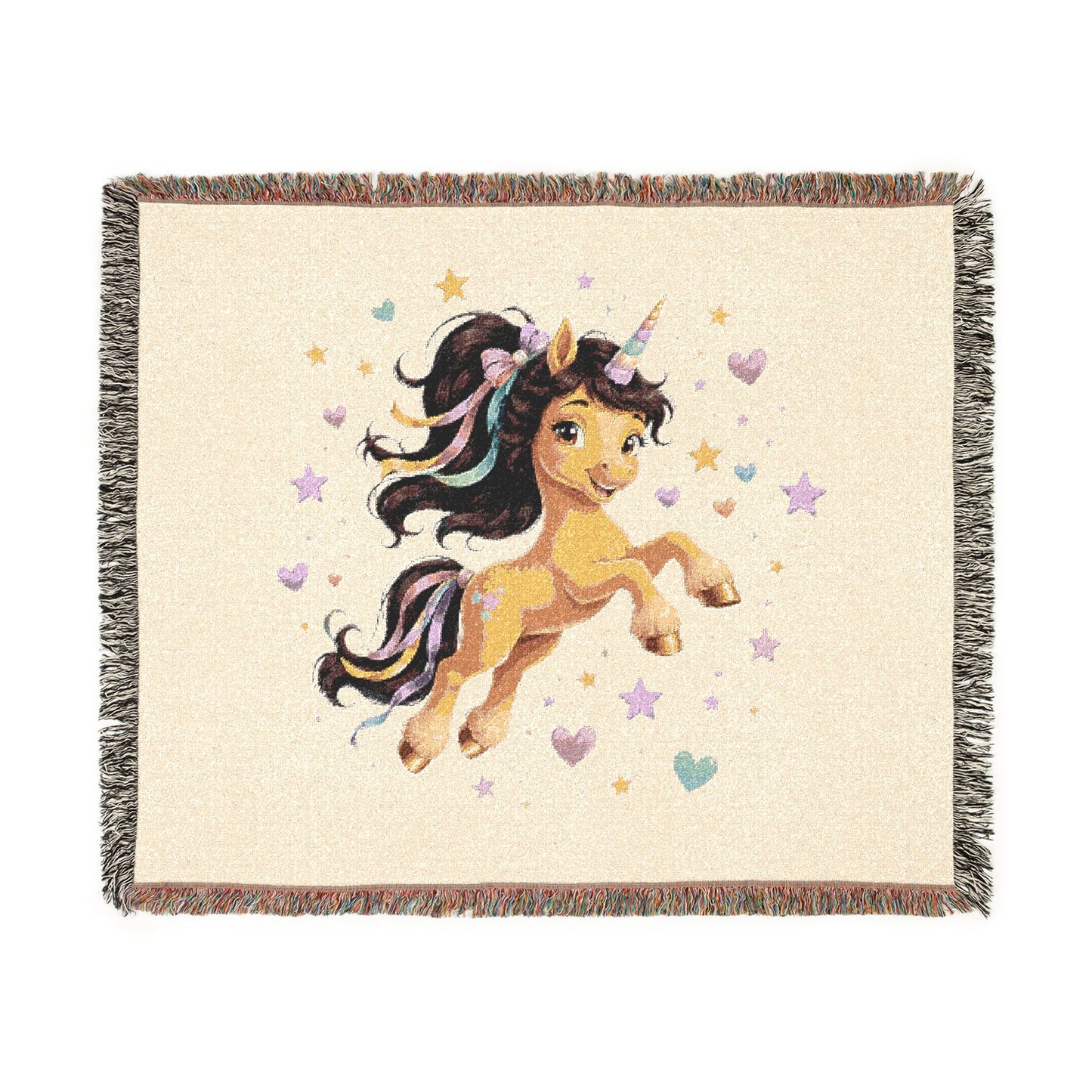 Chestnut Joy Magical Unicorn 100% Cotton Woven Throw Blanket Original Artwork Heirloom Keepsake  Fringe unicorns4everyone