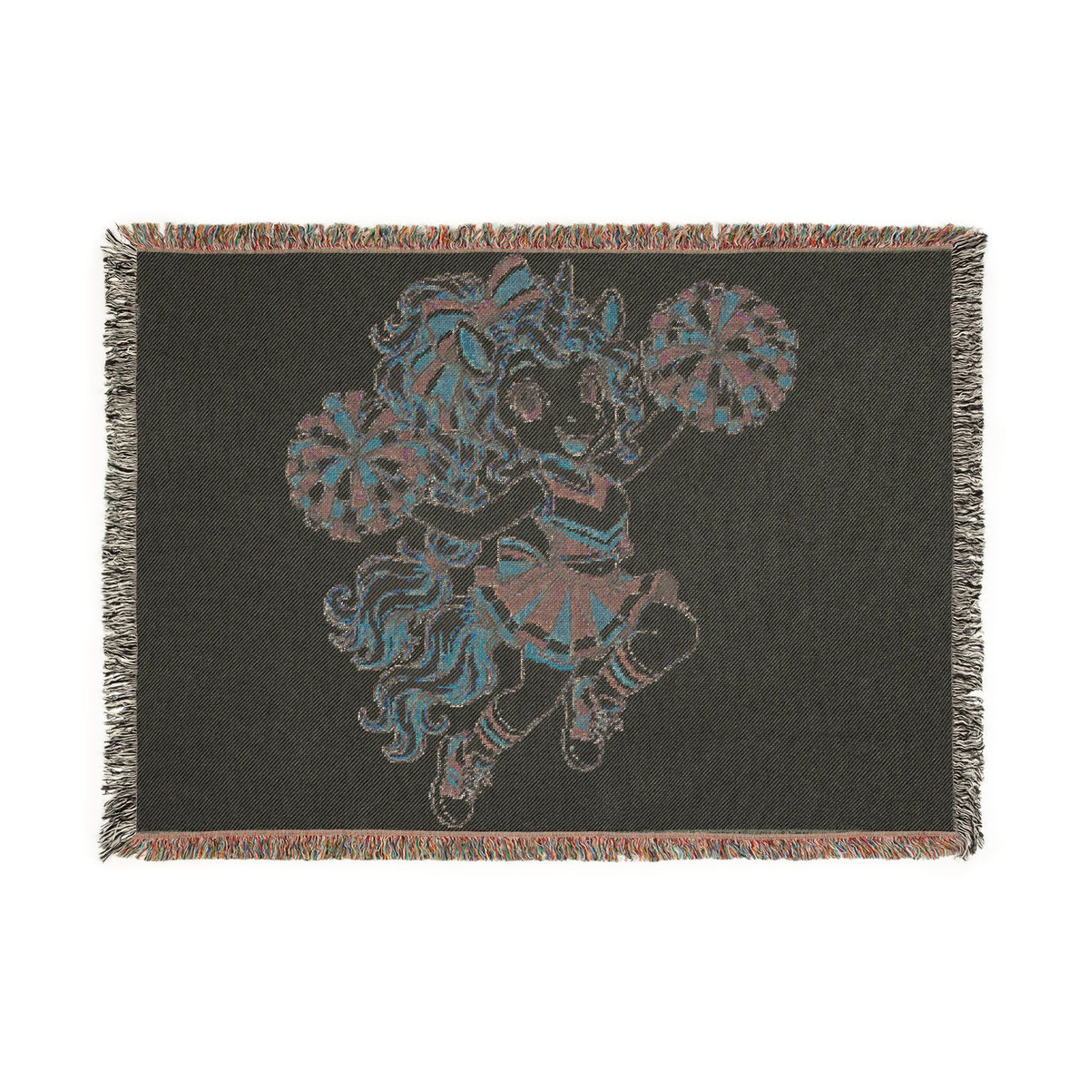 Cheerleader Unicorn Woven Blanket, Teal Coral Cheer Gift for Girls, Personalized Cheer Blanket, Cheerleading Senior Gift, Game Day Throw