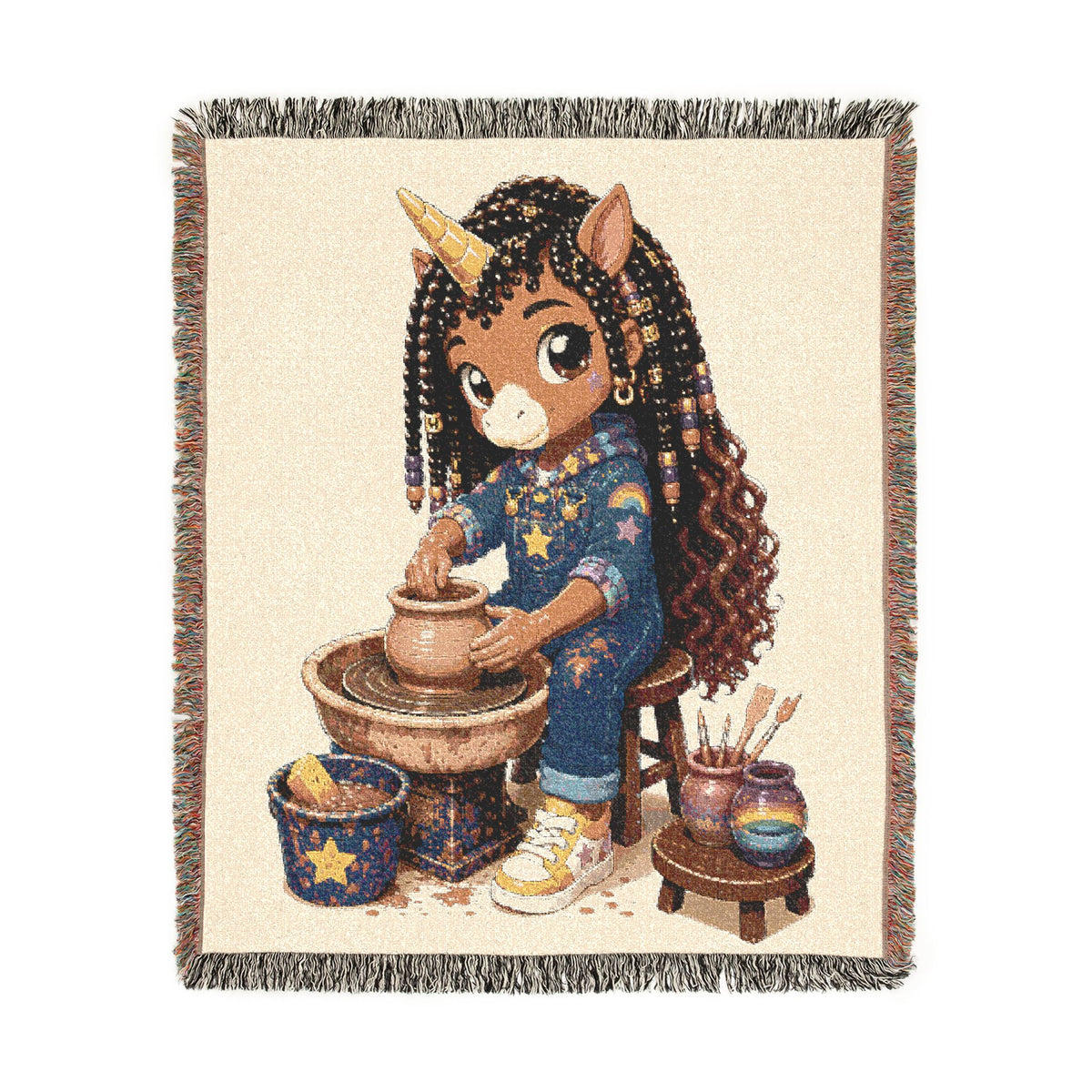 Chloe Unicorn Potter Woven Cotton Throw Blanket Jacquard Tapestry Wall Art