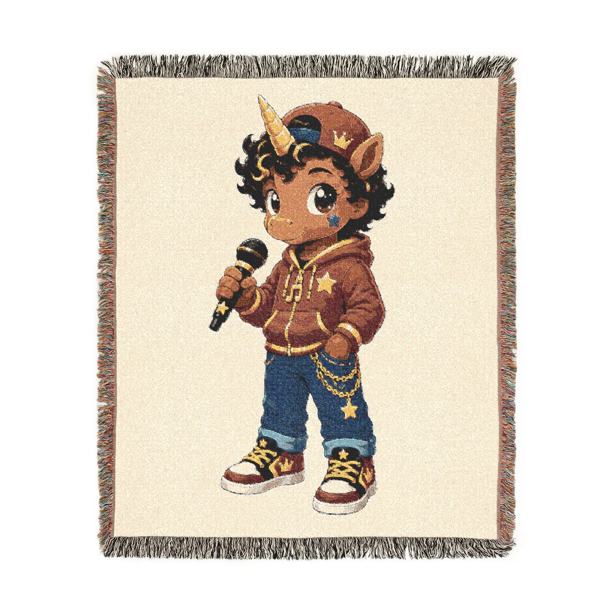 Jett Rockstar Unicorn Cotton Throw Blanket: Jacquard Tapestry Woven in the USA heirloom Quality Keepsake