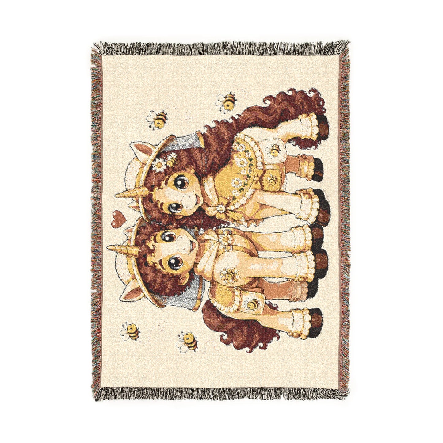 Beekeeper Unicorn Couple Cotton Throw Blanket Woven in the USA Heirloom Quality Jacquard Tapestry Personalization Sweet as Honey Forever