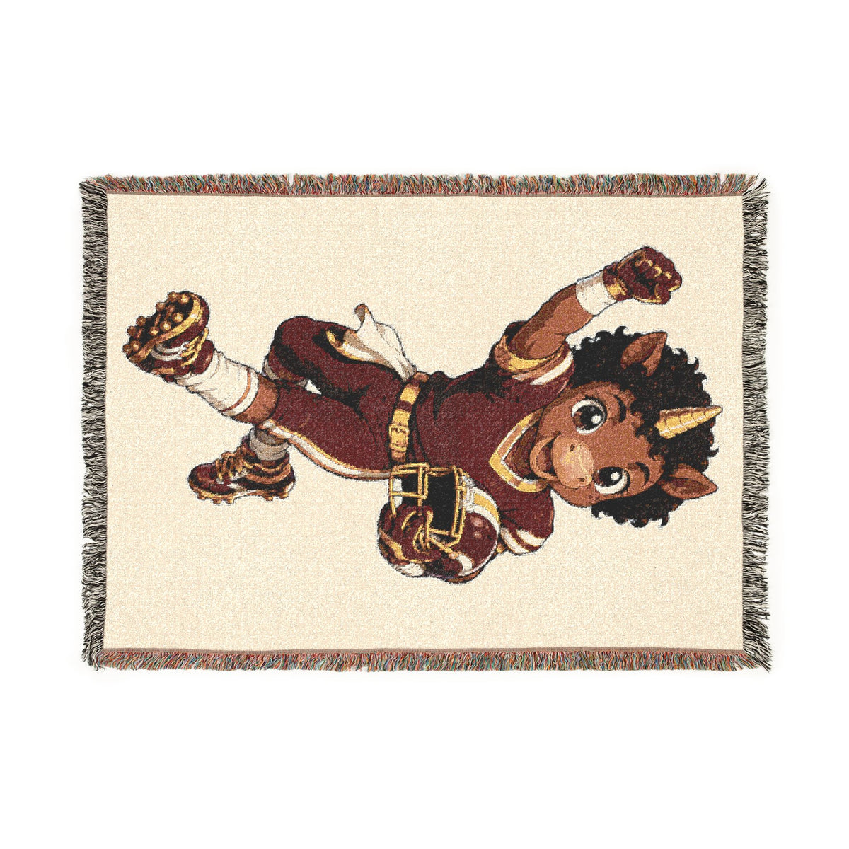 Football Player Unicorn Woven Blanket, Red Gold Football Gift for Boys, Personalized Football Blanket, Game Day Throw, Senior Football Gift