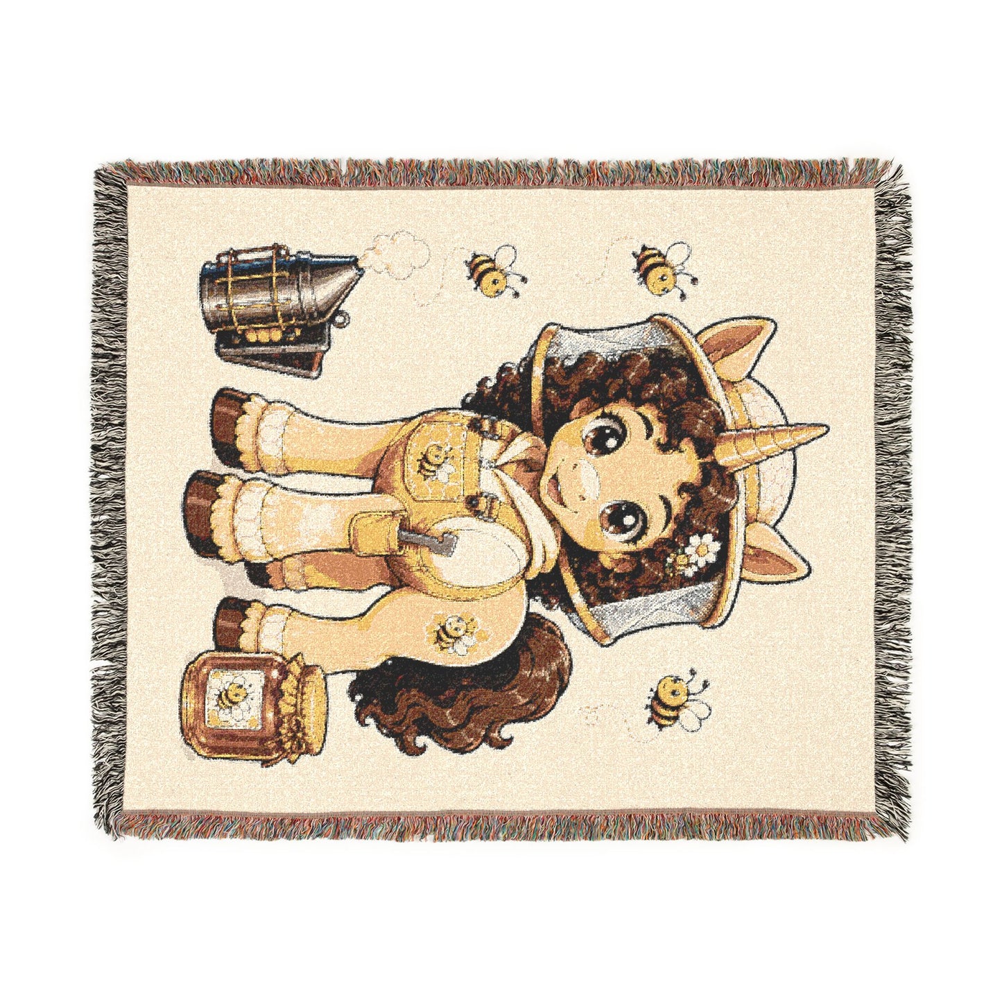 Beeatrice the Unicorn Beekeeper 100% Cotton Woven Throw Blanket Original Artwork Heirloom Keepsake Unicorns4everyone