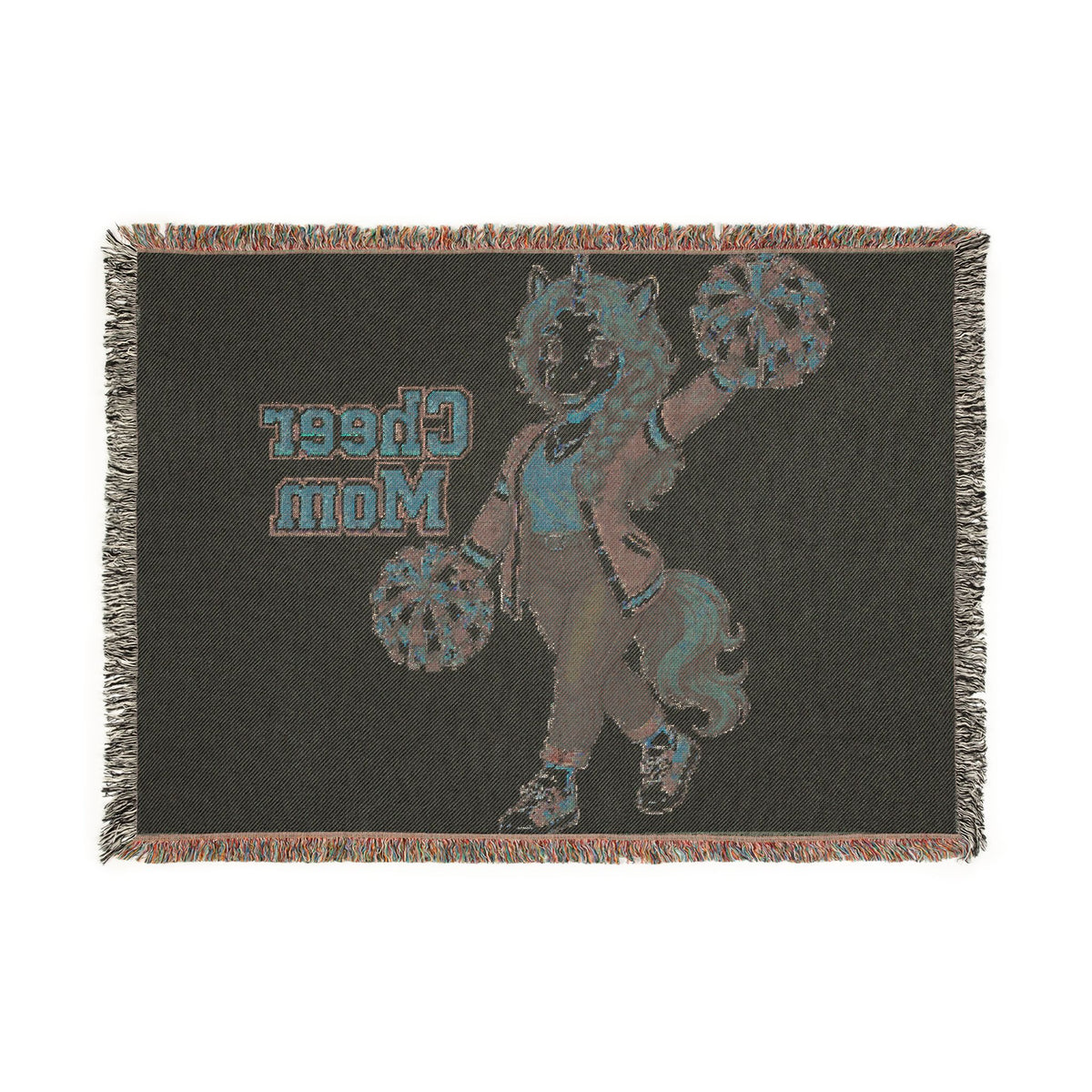Cheer Squad Mom Unicorn Blanket, School Spirit Woven Throw, Whimsical Gift keepsake