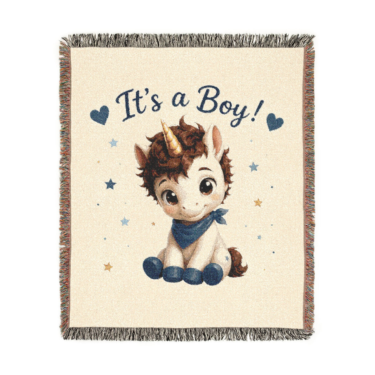 It's a Boy Unicorn Cotton Throw Blanket, Jacquard Tapestry Keepsake