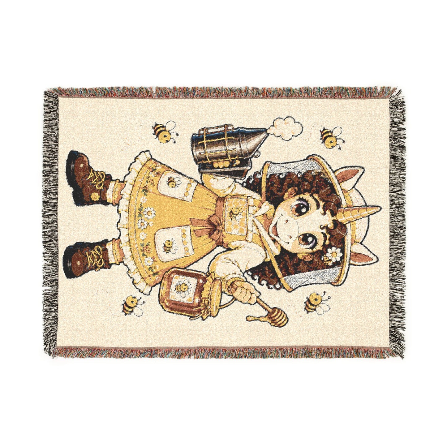 Beeatrice Sweet as Honey Unicorn Beekeeper 100% Cotton Woven Throw Blanket Original Artwork Heirloom Keepsake Unicorns4everyone