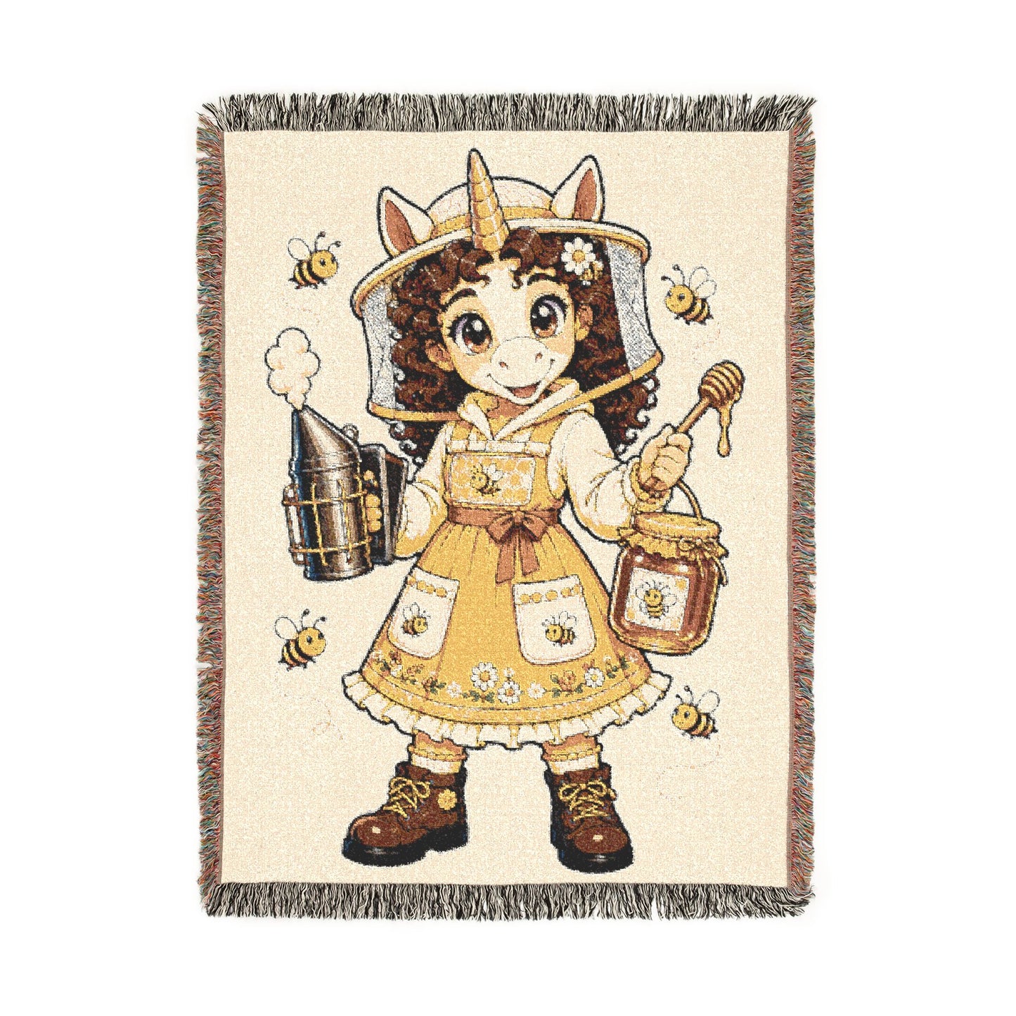Beeatrice Sweet as Honey Unicorn Beekeeper 100% Cotton Woven Throw Blanket Original Artwork Heirloom Keepsake Unicorns4everyone