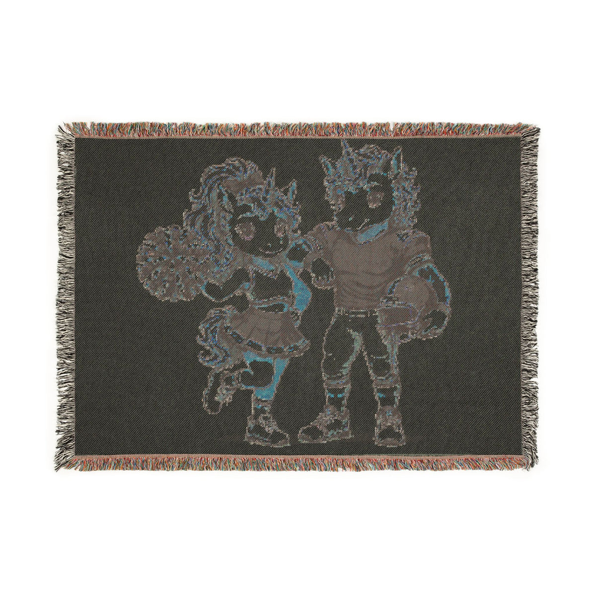 Football Player and Cheerleader Unicorn Woven Blanket, Green Gold Sports Couple, Football Cheer Blanket, Senior Night Gift, Game Day Throw
