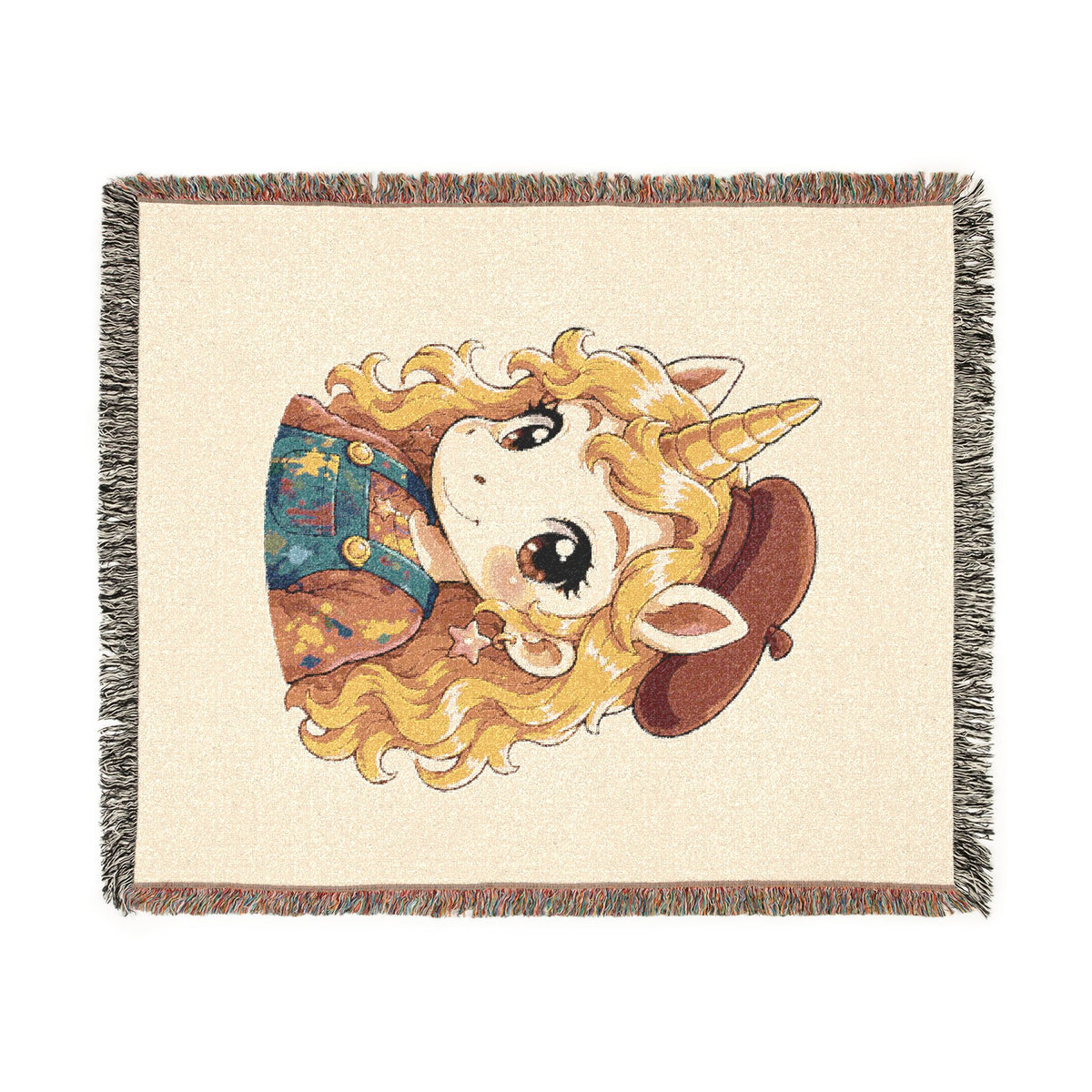 Poppy Unicorn Jacquard Woven Cotton Throw Blanket USA Made Tapestry Keepsake