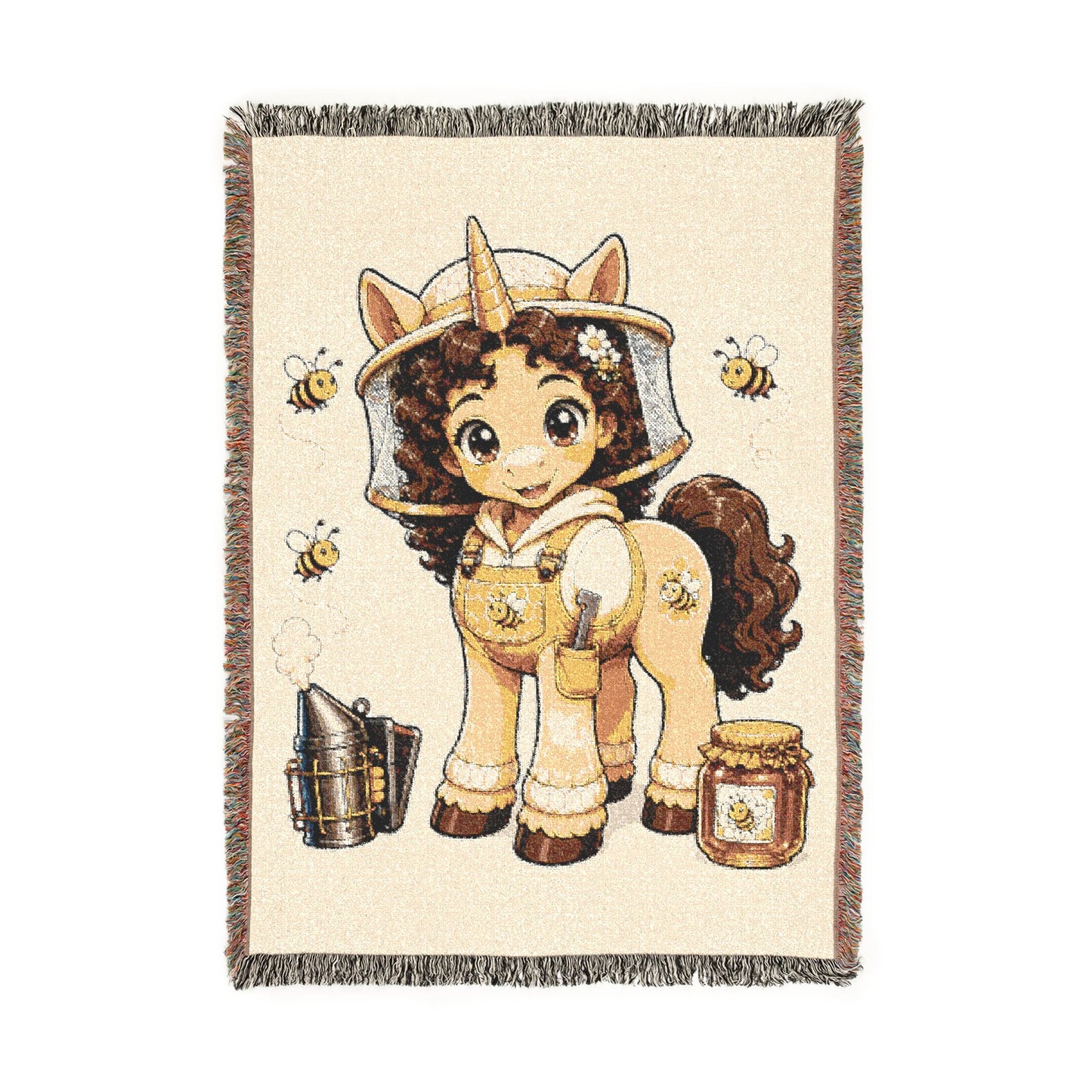 Beeatrice the Unicorn Beekeeper 100% Cotton Woven Throw Blanket Original Artwork Heirloom Keepsake Unicorns4everyone