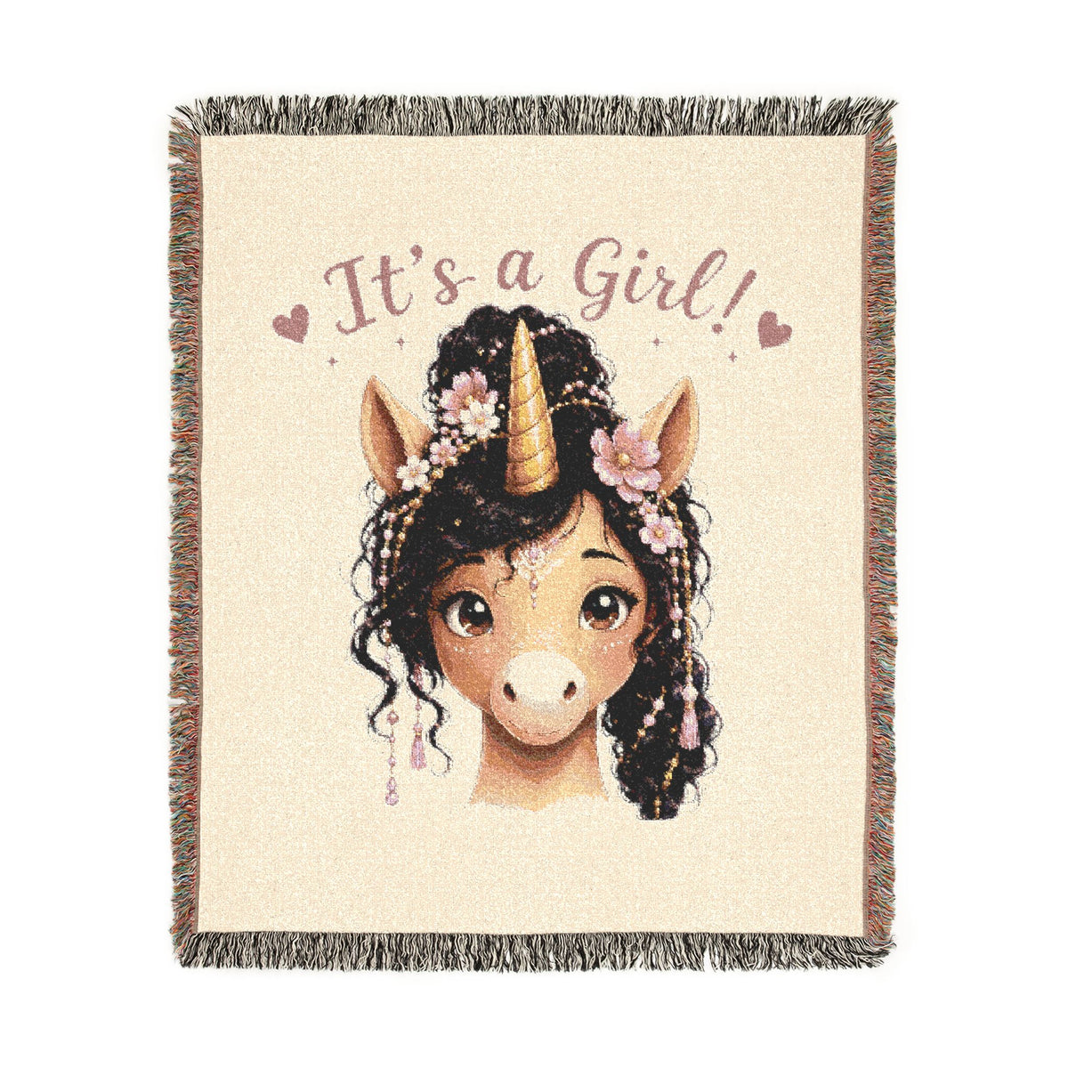 It's a Girl Unicorn Woven Cotton Throw Blanket, Jacquard Tapestry Keepsake