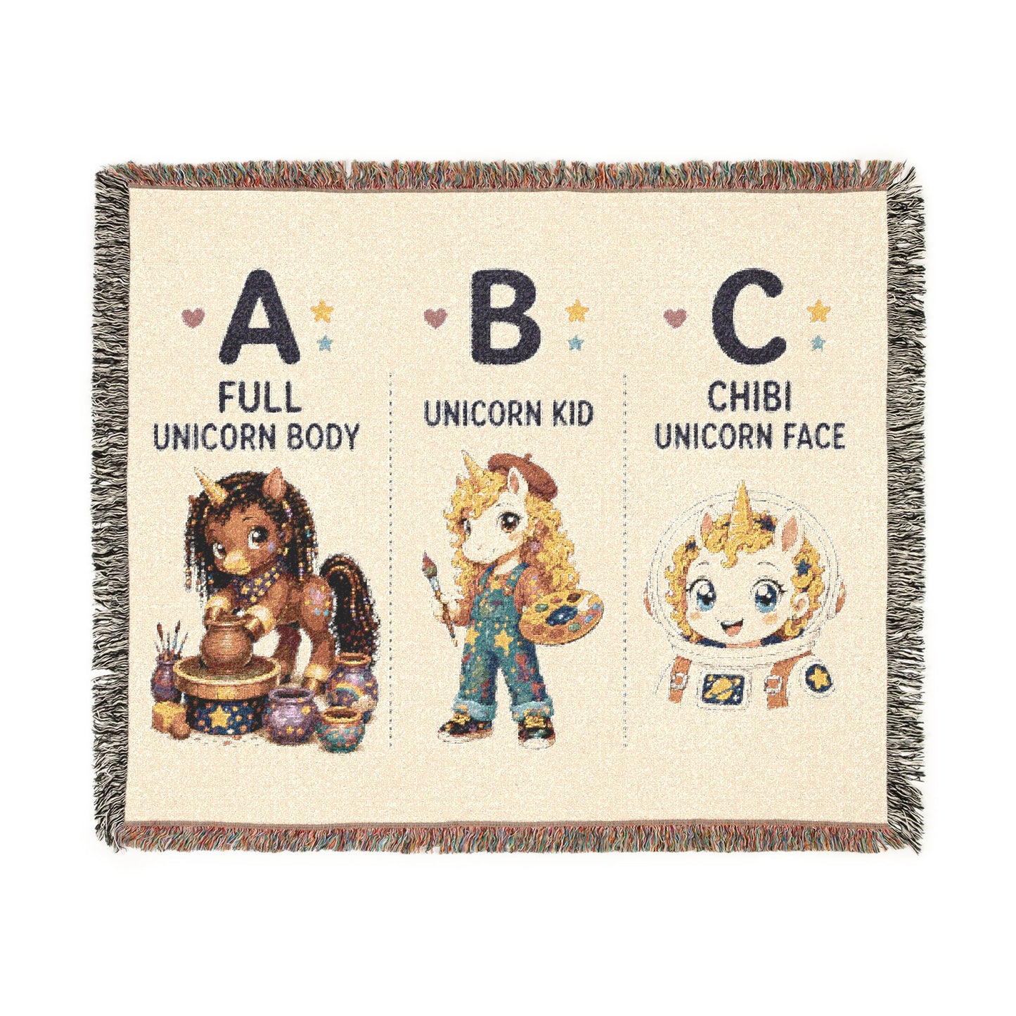 Personalize Your Own Unicorn 4 everyone Heirloom-Quality 100% Cotton Woven Throw Featuring our Original Characters Personalized Keepsake