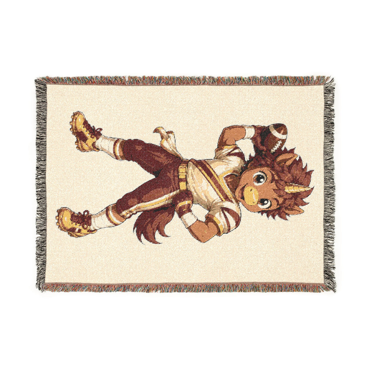 Football Player Unicorn Woven Blanket, Personalized Football, Red Gold Football Blanket, Game Day Throw, Senior Football Gift