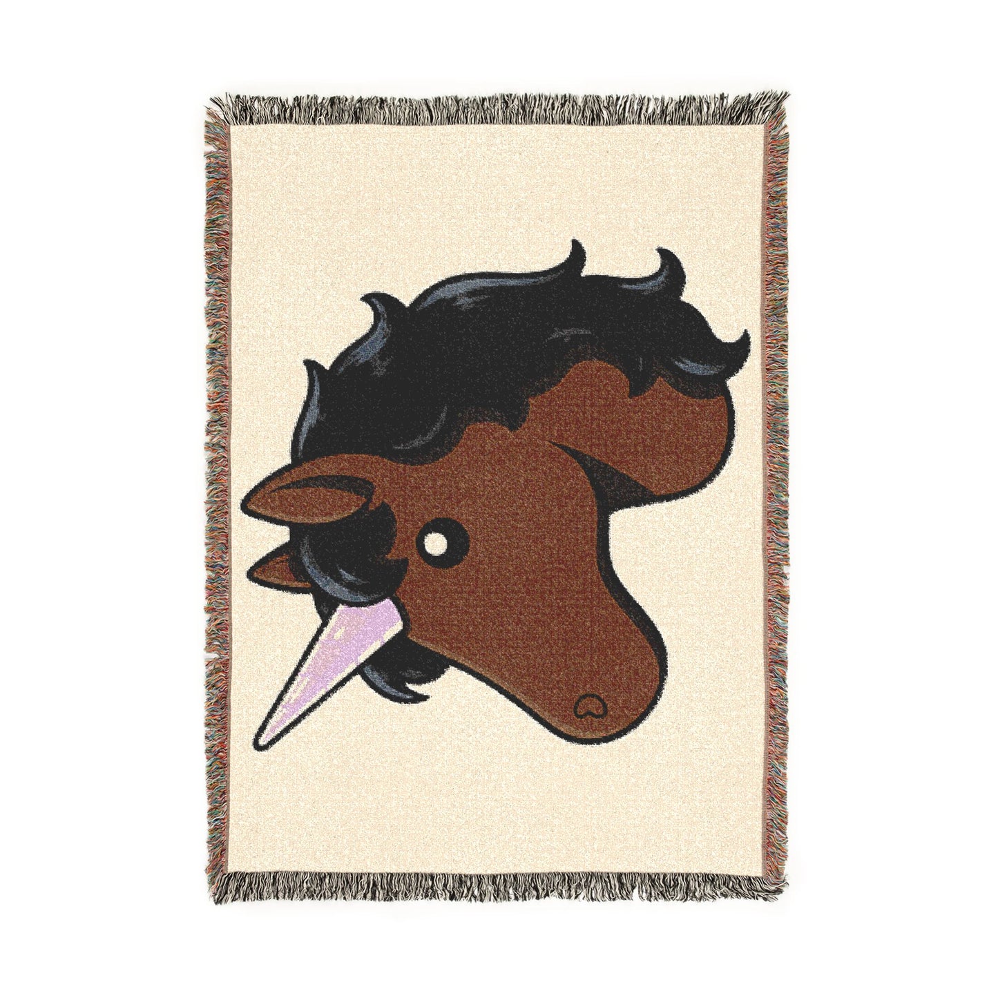 Cocoa Comet. Unicorn 100% Cotton Woven Throw Blanket Original Artwork Heirloom Keepsake Woven Fringe Blanket