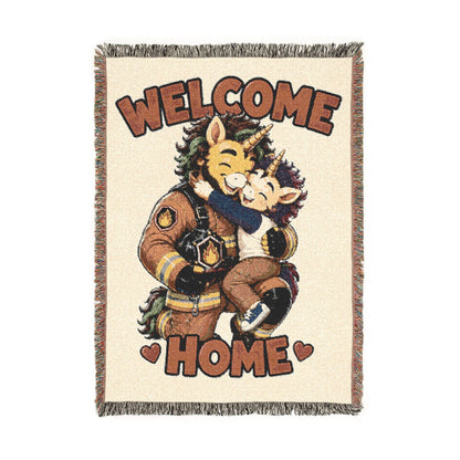 Firefighter Dad and Child Woven Blanket, Welcome Home Hero Throw, First Responder Family Gift, Firefighter Homecoming Keepsake