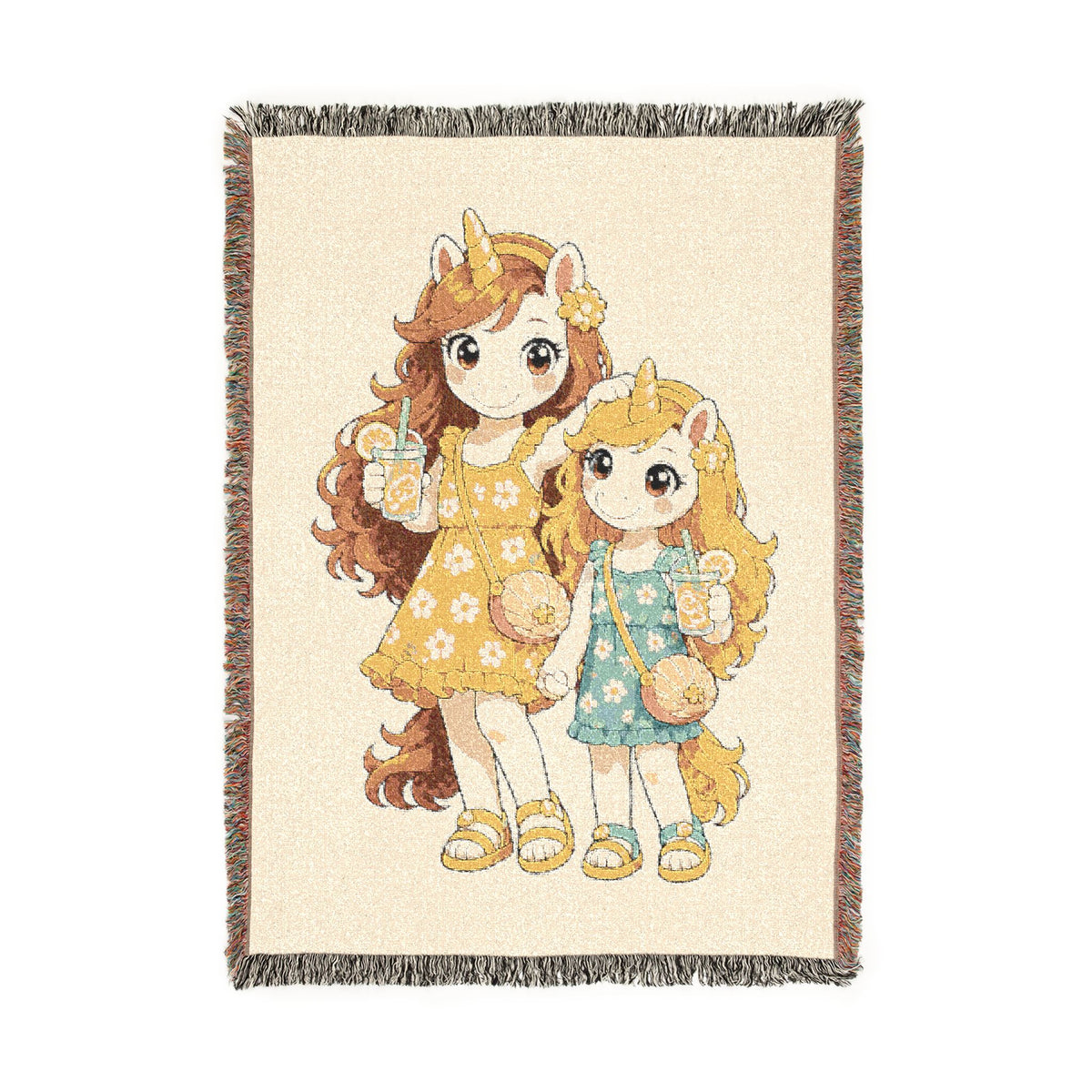 Unicorn Sisters Woven Blanket, Sister Gift, Summer Lemonade Throw, Beach Vacation Keepsake, Girls Room Décor