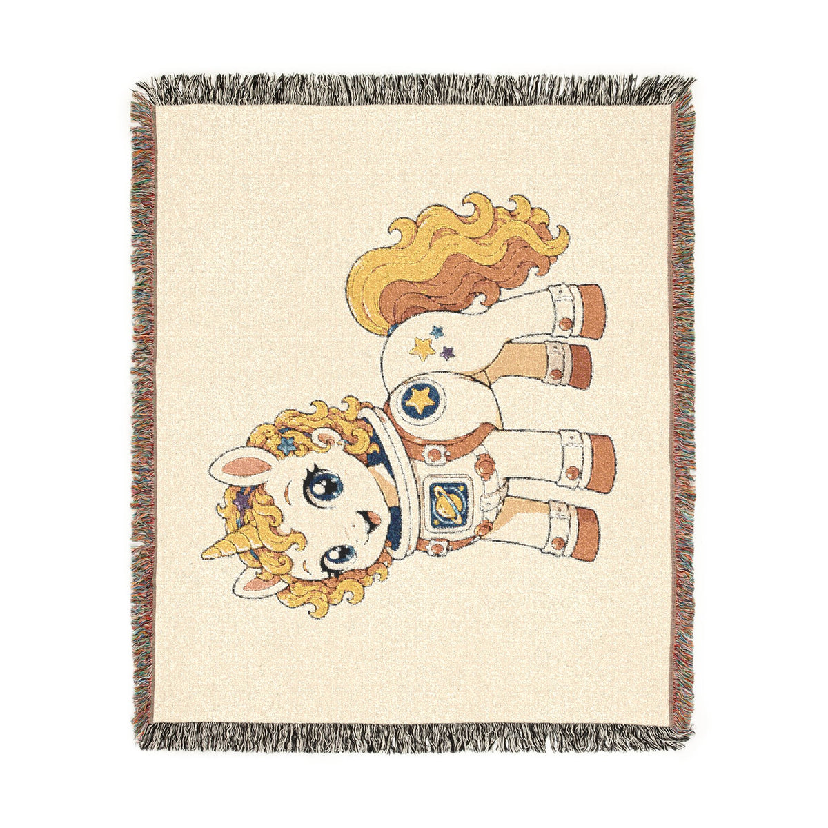 Astronaut Unicorn Woven Cotton BlanketJacquard Tapestry Throw, USA Made Heirloom Keepsake