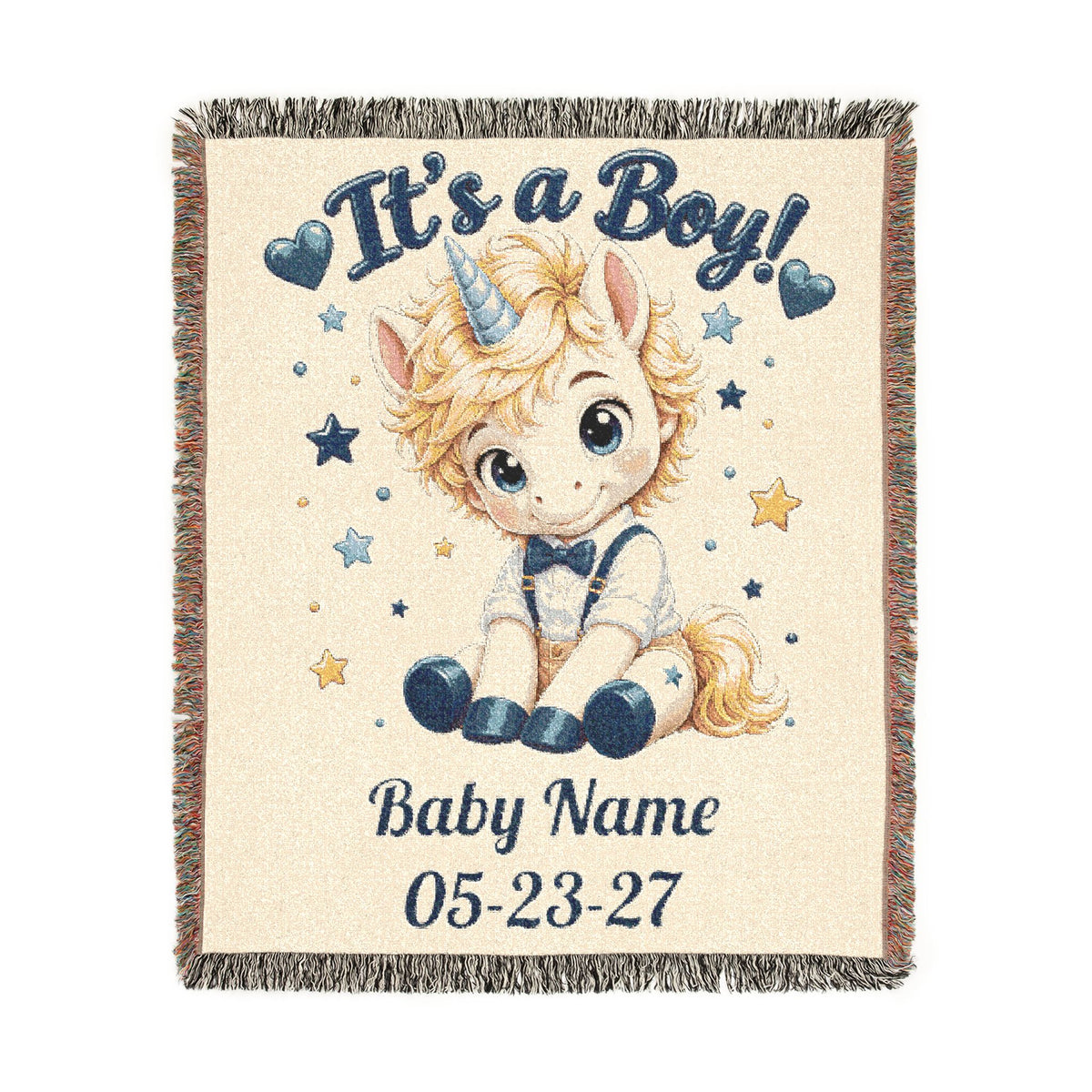 Its a Boy Unicorn Blanket Personalized Baby Boy Woven Throw, Baby Shower Gift, Newborn Boy Gift, Nursery Keepsake