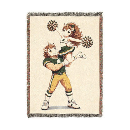 Football Player and Cheerleader Unicorn Woven Blanket, Football Cheer Blanket, Personalized Game Day Throw, Senior Night Gift