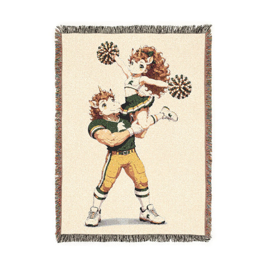 Football Player and Cheerleader Unicorn Woven Blanket, Football Cheer Blanket, Personalized Game Day Throw, Senior Night Gift