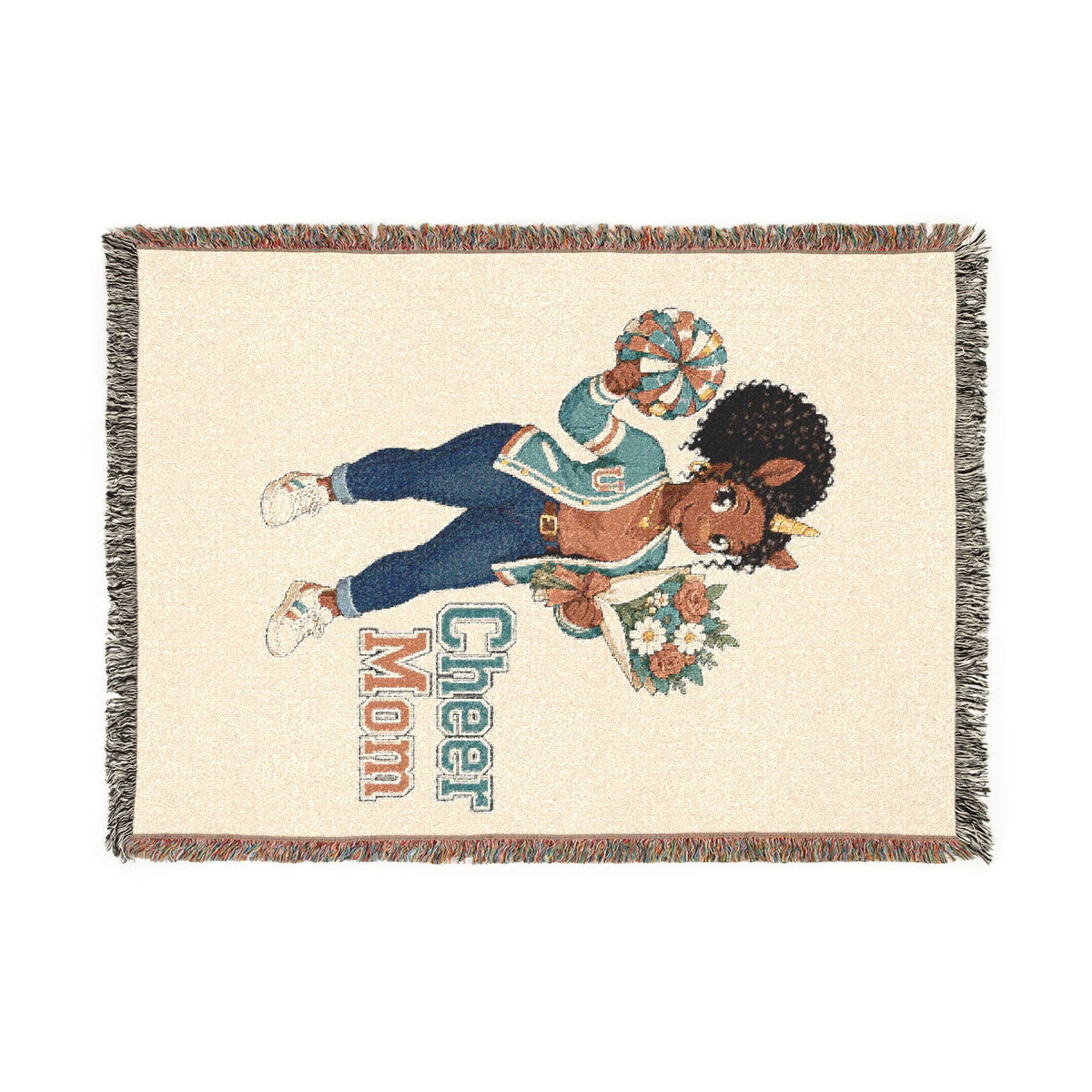 Go Team Cheer Mom Unicorn Blanket, School Spirit Woven Throw, Whimsical Gift keepsake