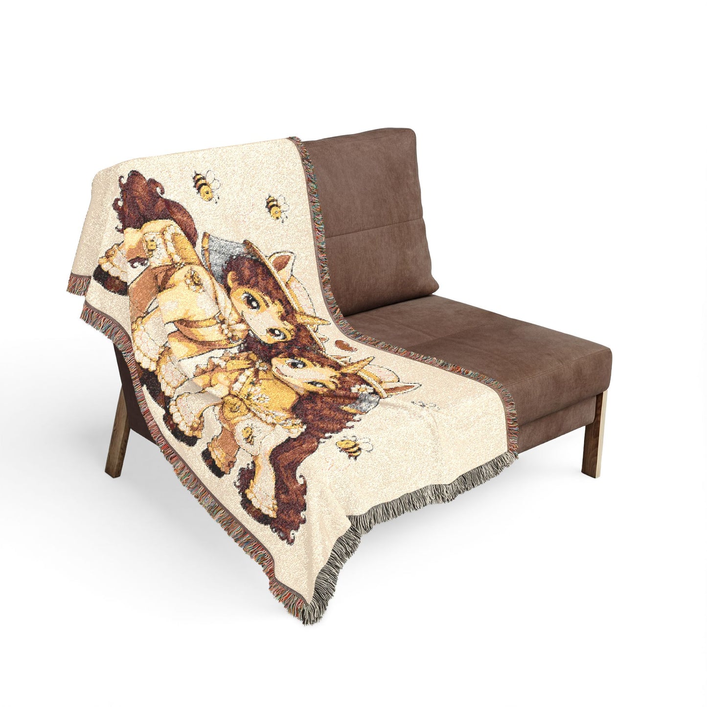 Beekeeper Unicorn Couple Cotton Throw Blanket Woven in the USA Heirloom Quality Jacquard Tapestry Personalization Sweet as Honey Forever