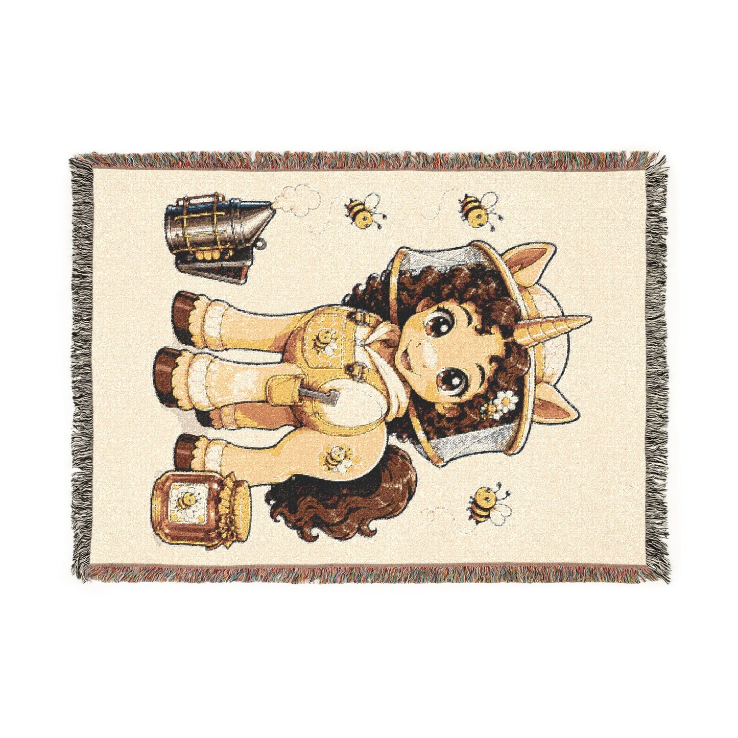 Beeatrice the Unicorn Beekeeper 100% Cotton Woven Throw Blanket Original Artwork Heirloom Keepsake Unicorns4everyone