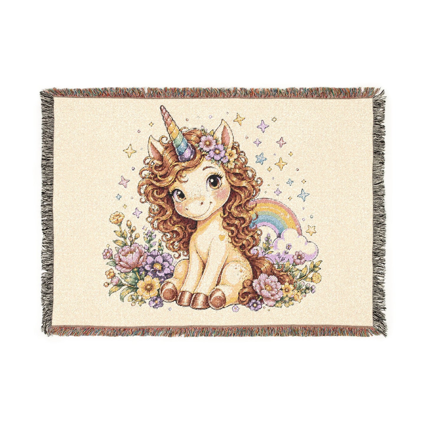 Sandy Skye Magical Unicorn 100% Cotton Woven Throw Blanket Original Artwork Heirloom Keepsake Fringe unicorns4everyone