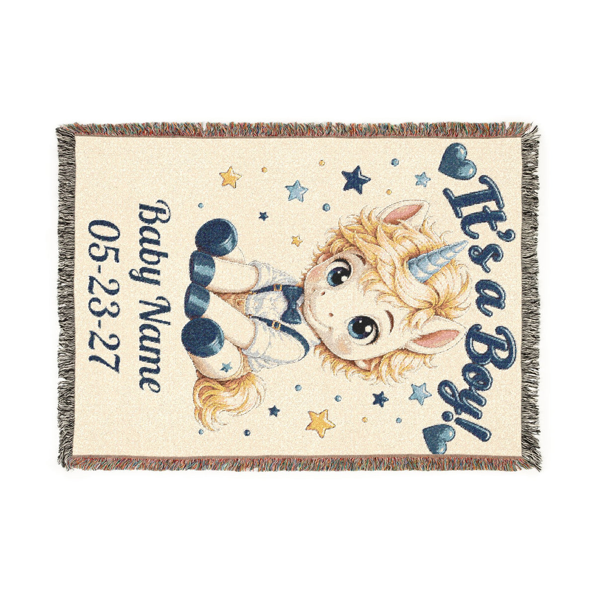 Its a Boy Unicorn Blanket Personalized Baby Boy Woven Throw, Baby Shower Gift, Newborn Boy Gift, Nursery Keepsake