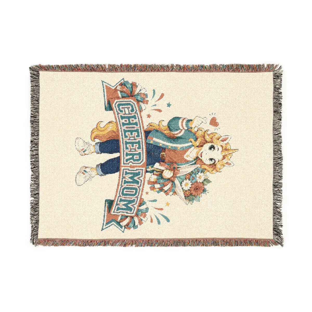 Cheer Mom Unicorn Blanket, Team School Spirit Woven Throw, Whimsical Gift keepsake