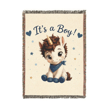 It is a boy Cool Chris Magical Unicorn 100% Cotton Woven Throw Blanket Original Artwork Heirloom Keepsake Fringe unicorns4everyone