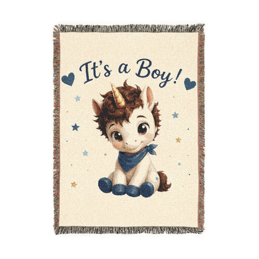 It is a boy Cool Chris Magical Unicorn 100% Cotton Woven Throw Blanket Original Artwork Heirloom Keepsake Fringe unicorns4everyone