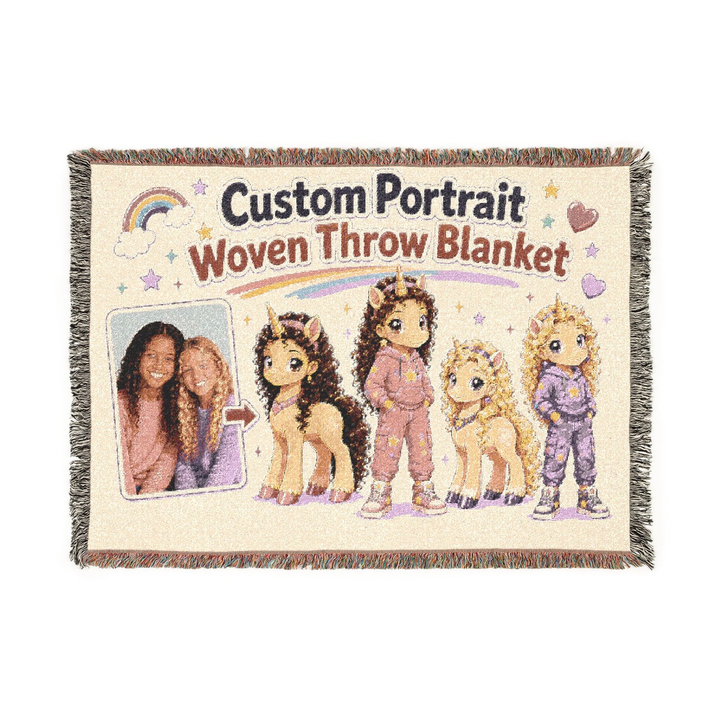 Custom Portrait Woven Throw Blanket Heirloom-Quality 100% Cotton One of a Kind Personalized Keepsake