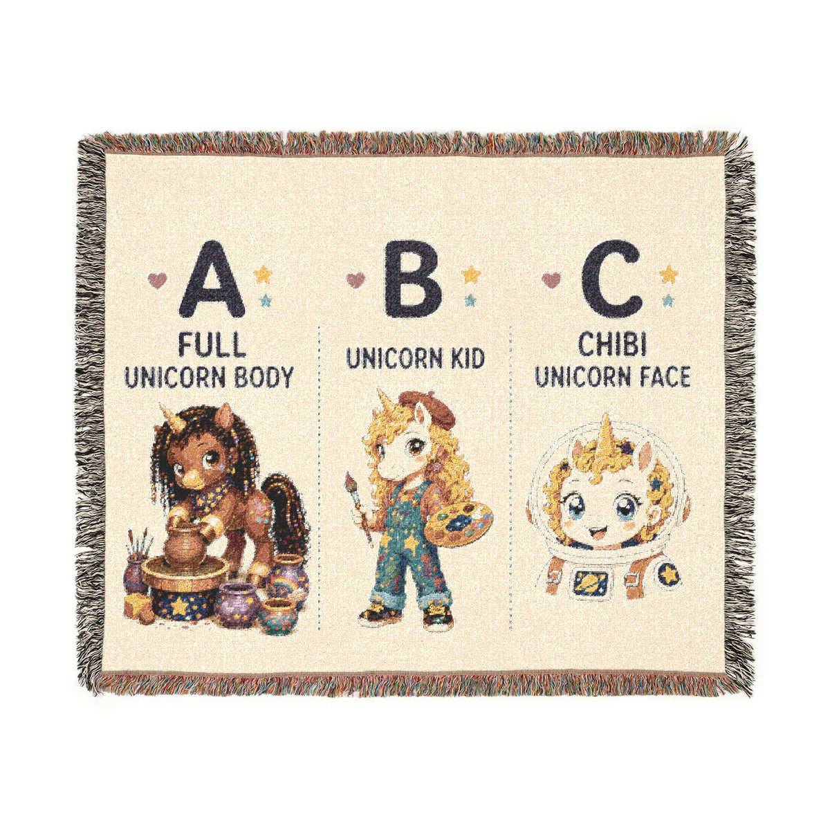 Custom Woven Portrait Art Blanket: Personalized Unicorn Tapestry Keepsake USA heirloom Quality