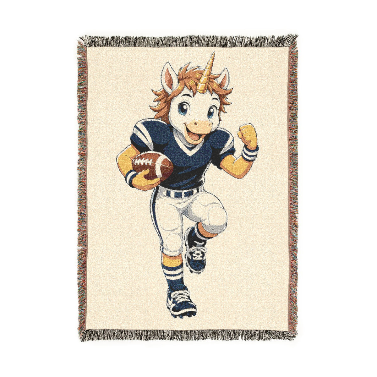 Football Player Unicorn Woven Blanket, Navy Blue Football Personalized Football Blanket, Game Day Sports Throw Senior Football Gift