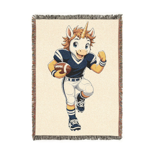 Football Player Unicorn Woven Blanket, Navy Blue Football Personalized Football Blanket, Game Day Sports Throw Senior Football Gift